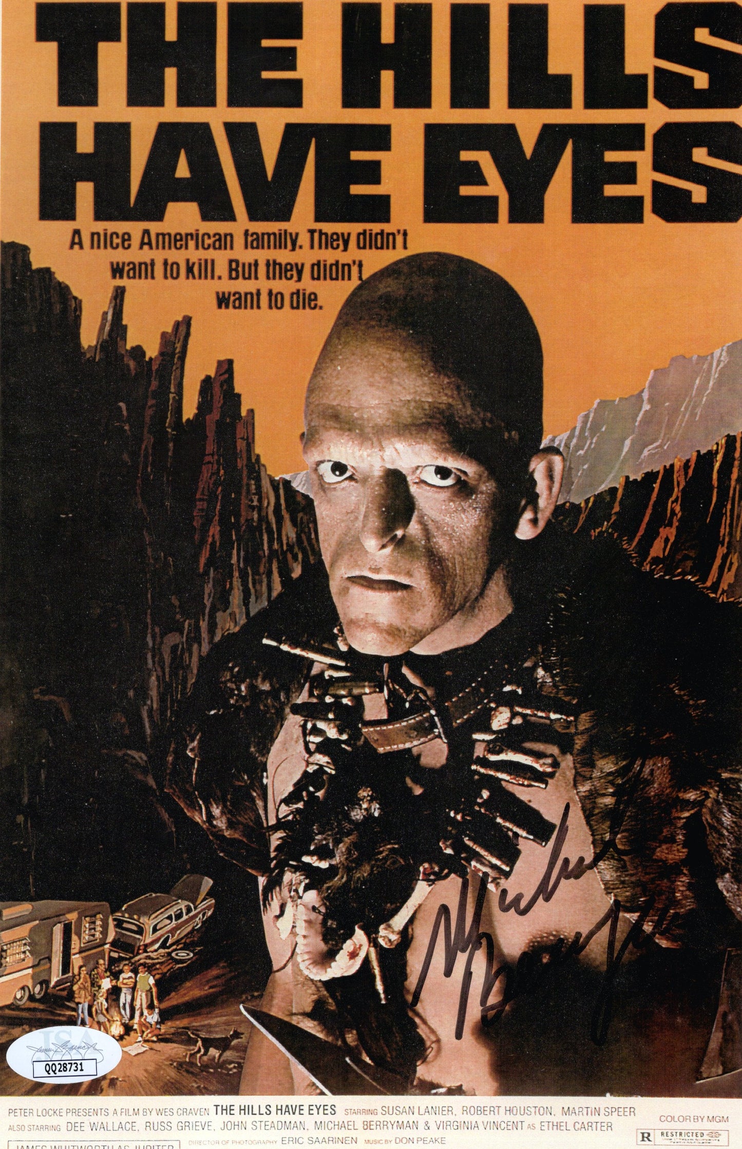 Michael Berryman in The Hills Have Eyes Signed Movie Promo 8x10, JSA Certified Authentic QQ28731