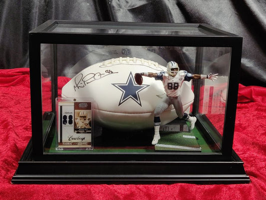 Michael Irvin Dallas Cowboys Autographed Football Shadowbox with Card and Figure