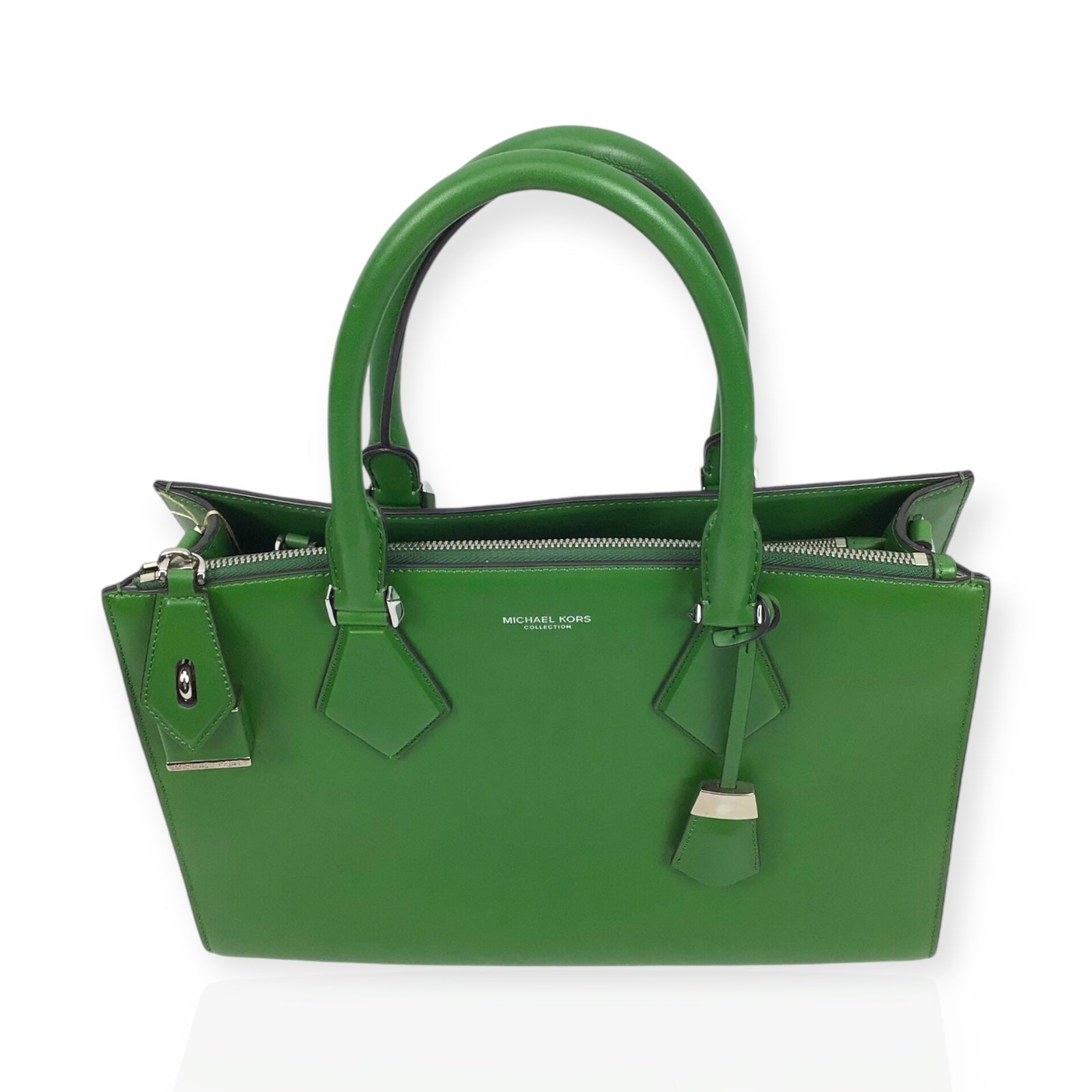 Michael Kors Kelly Green Leather Handbag with Silver Hardware