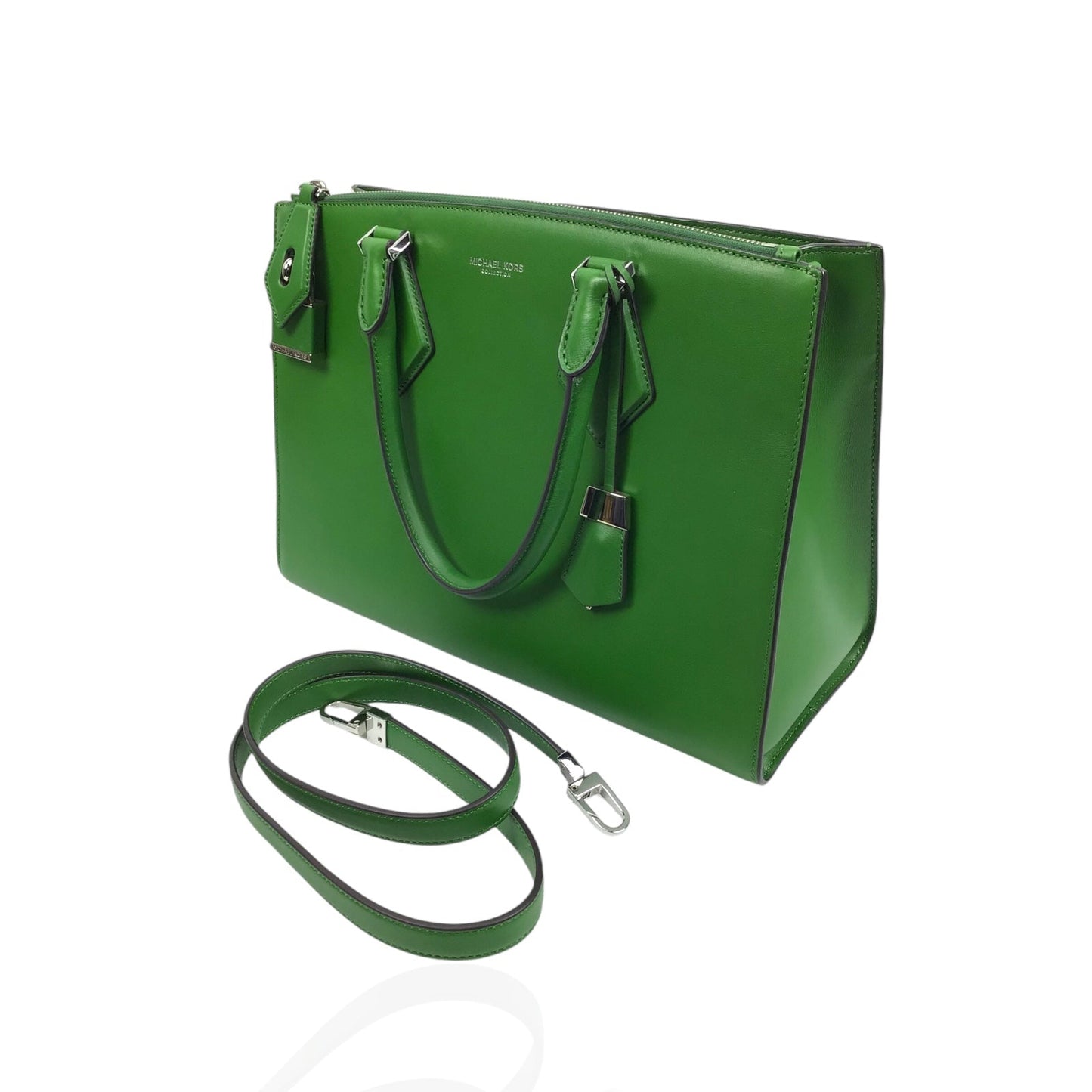 Michael Kors Kelly Green Leather Handbag with Silver Hardware