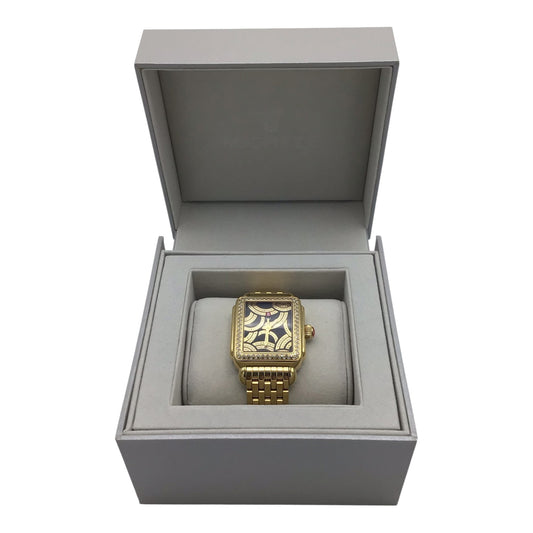 Michele Deco Watch Gold with Black and Gold Dial