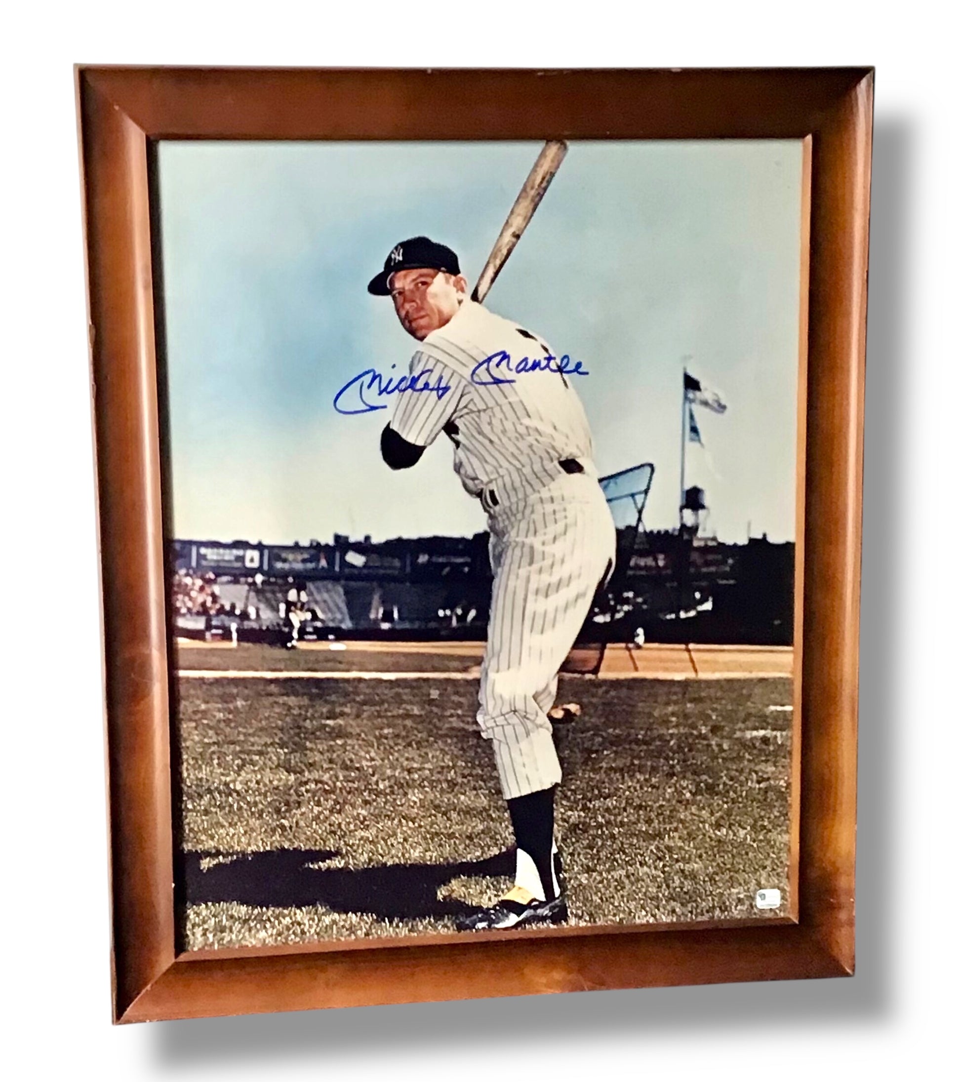 Mickey Mantle Signed Photo w/ Beautiful Wood Frame and G.A. Certification