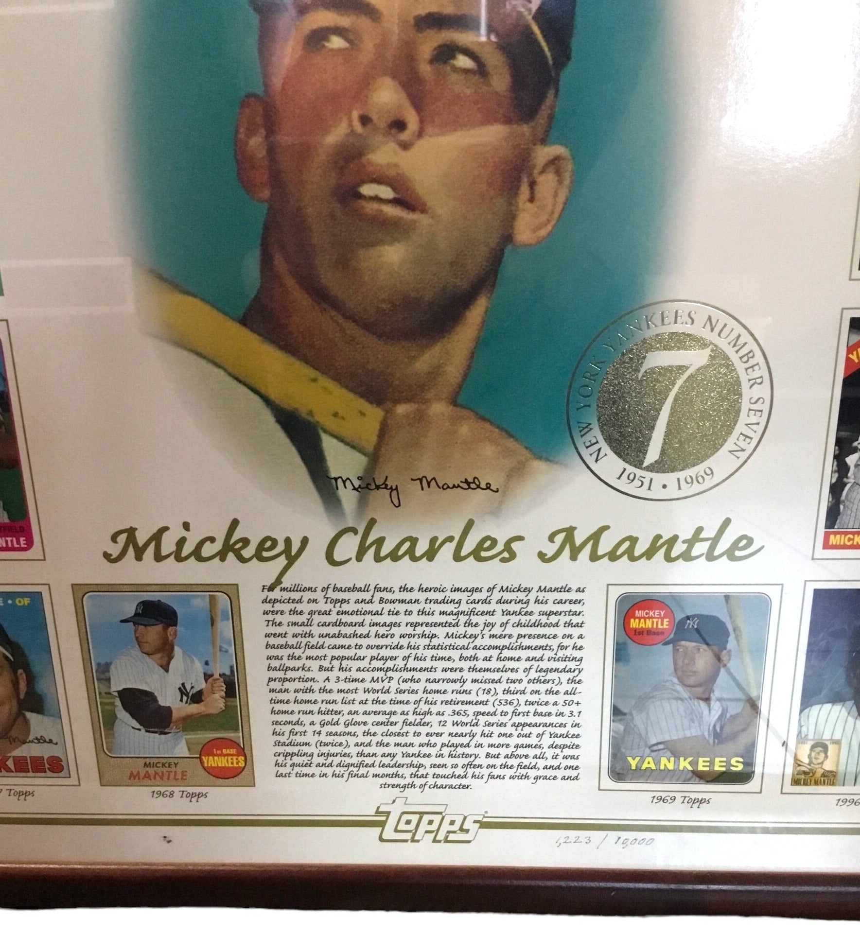 Mickey Mantle Topps LIMITED EDITION /10,000 COMMEMORATIVE Sheet Frame W/ COA