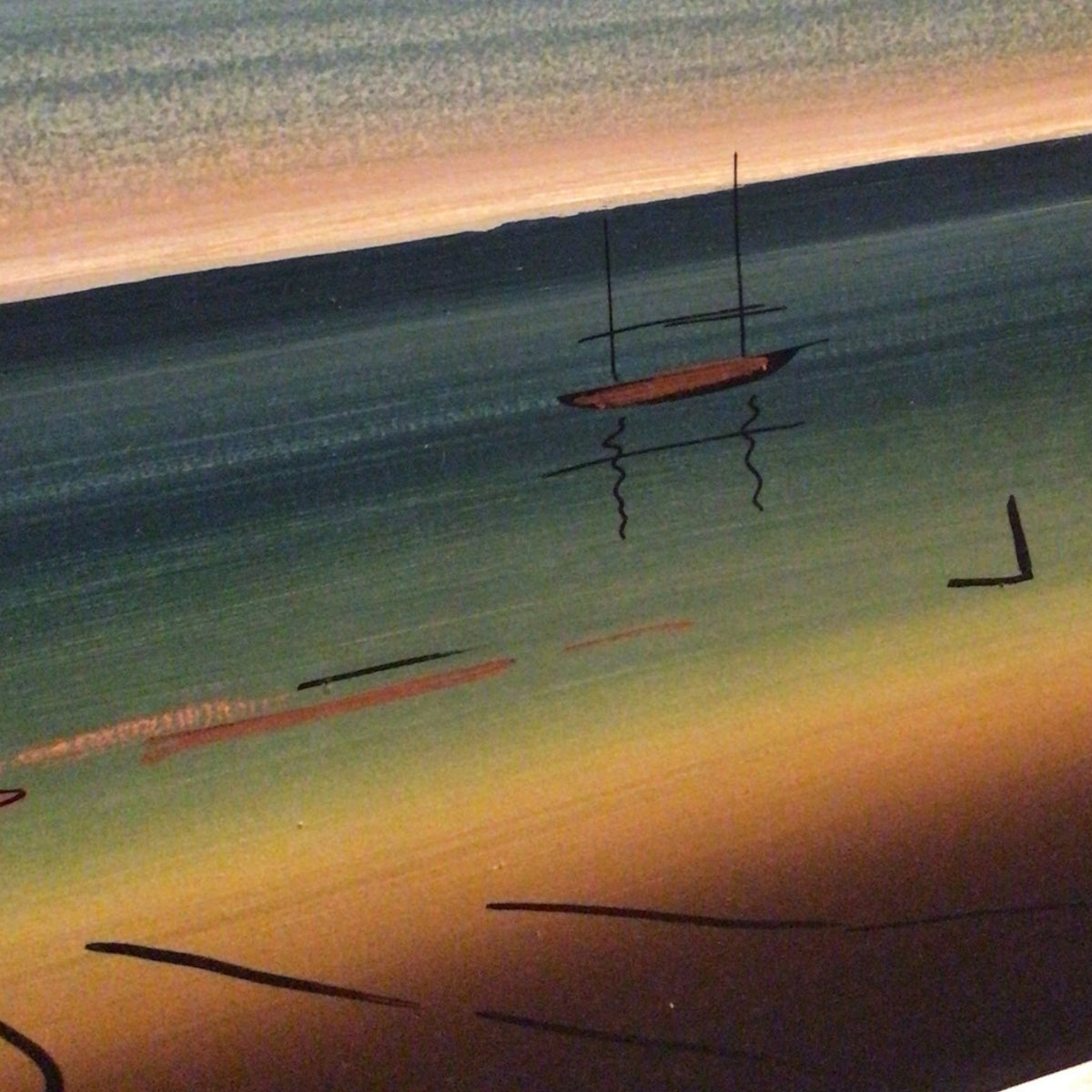 Mid-Century Modern Surrealist Panting - Coastal Seascape