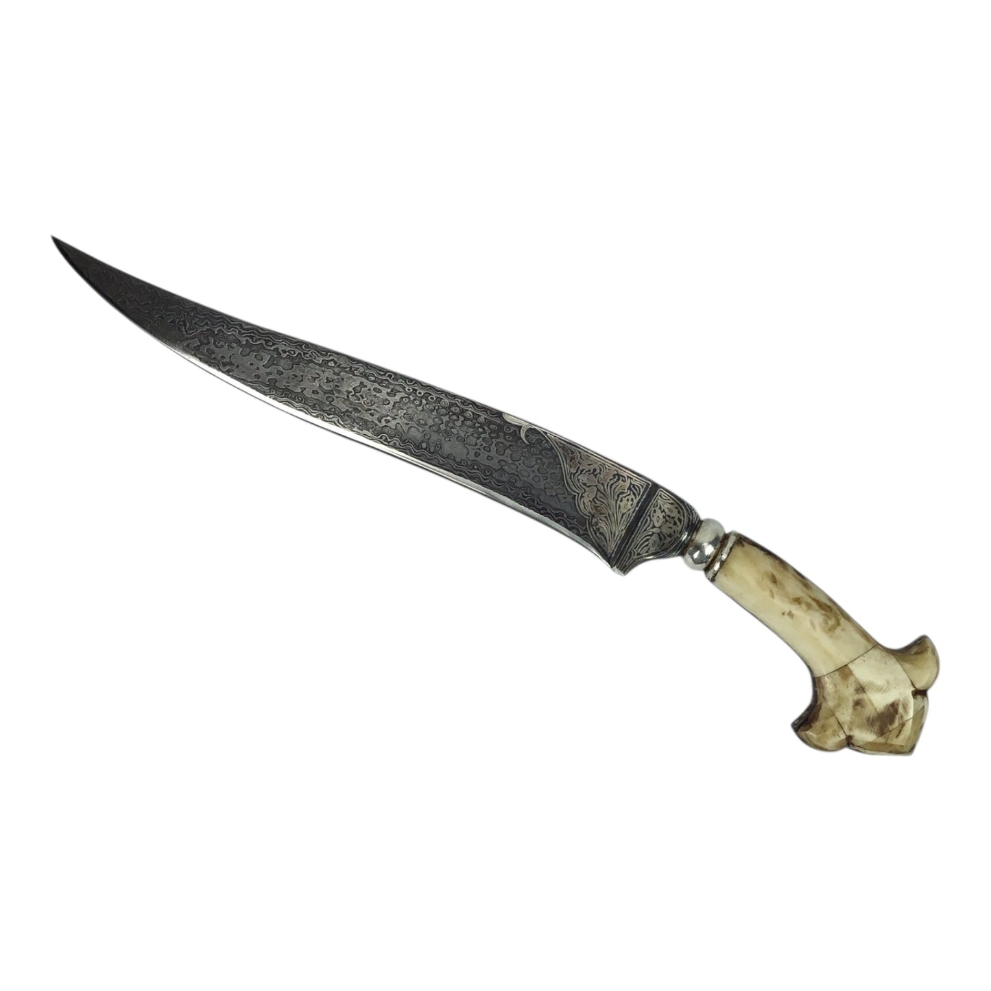 Middle Eastern Damascus Blade Bone Handle Knife with Sheath