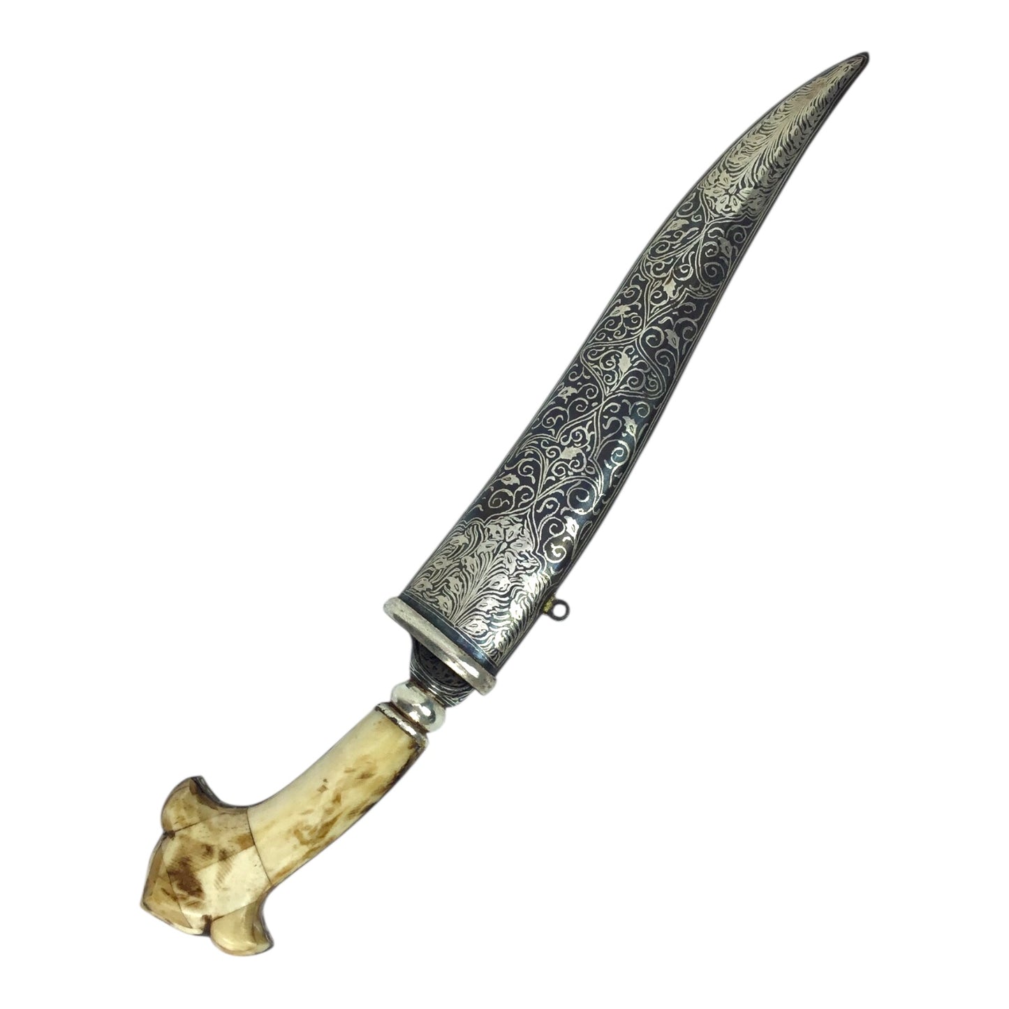 Middle Eastern Damascus Blade Bone Handle Knife with Sheath