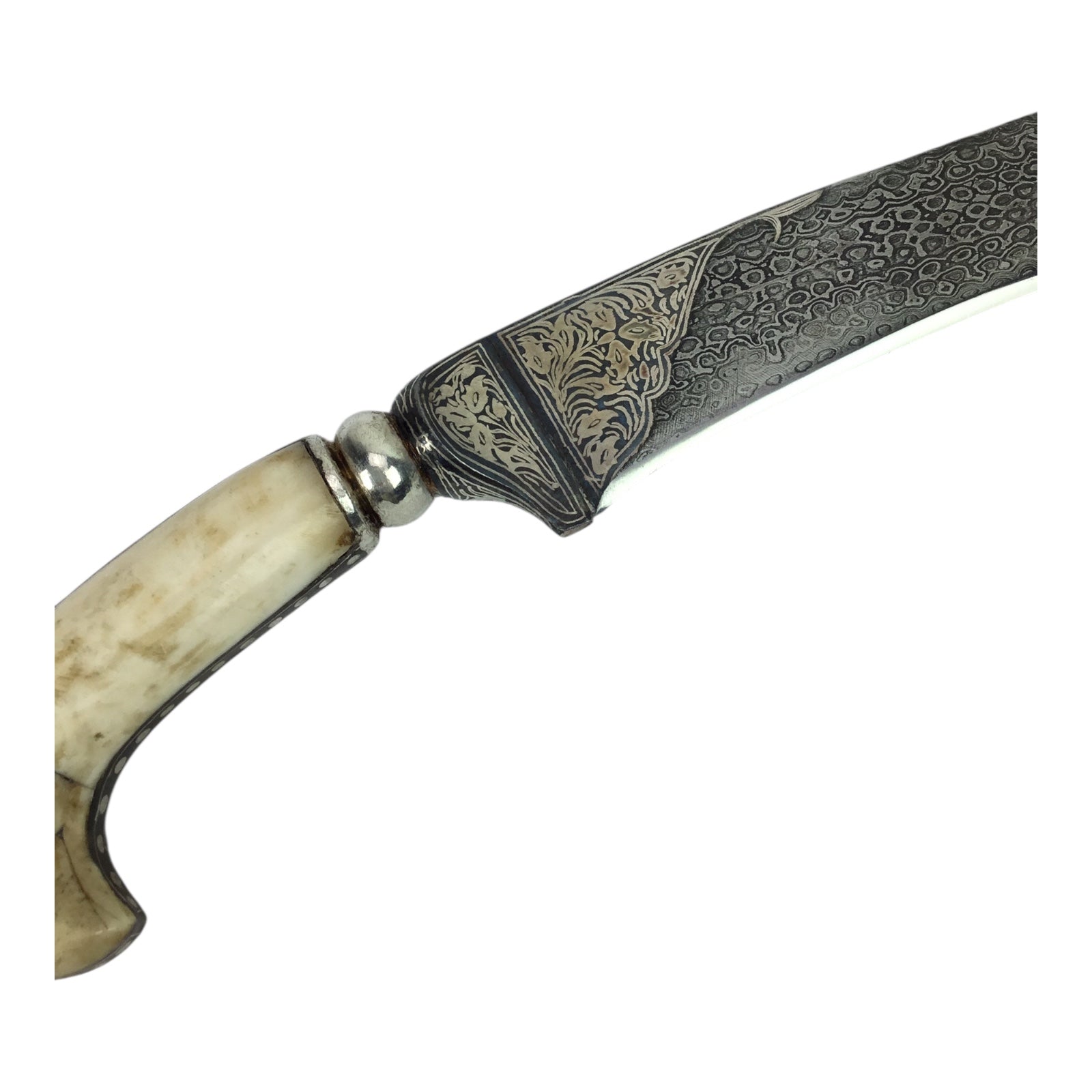 Middle Eastern Damascus Blade Bone Handle Knife with Sheath