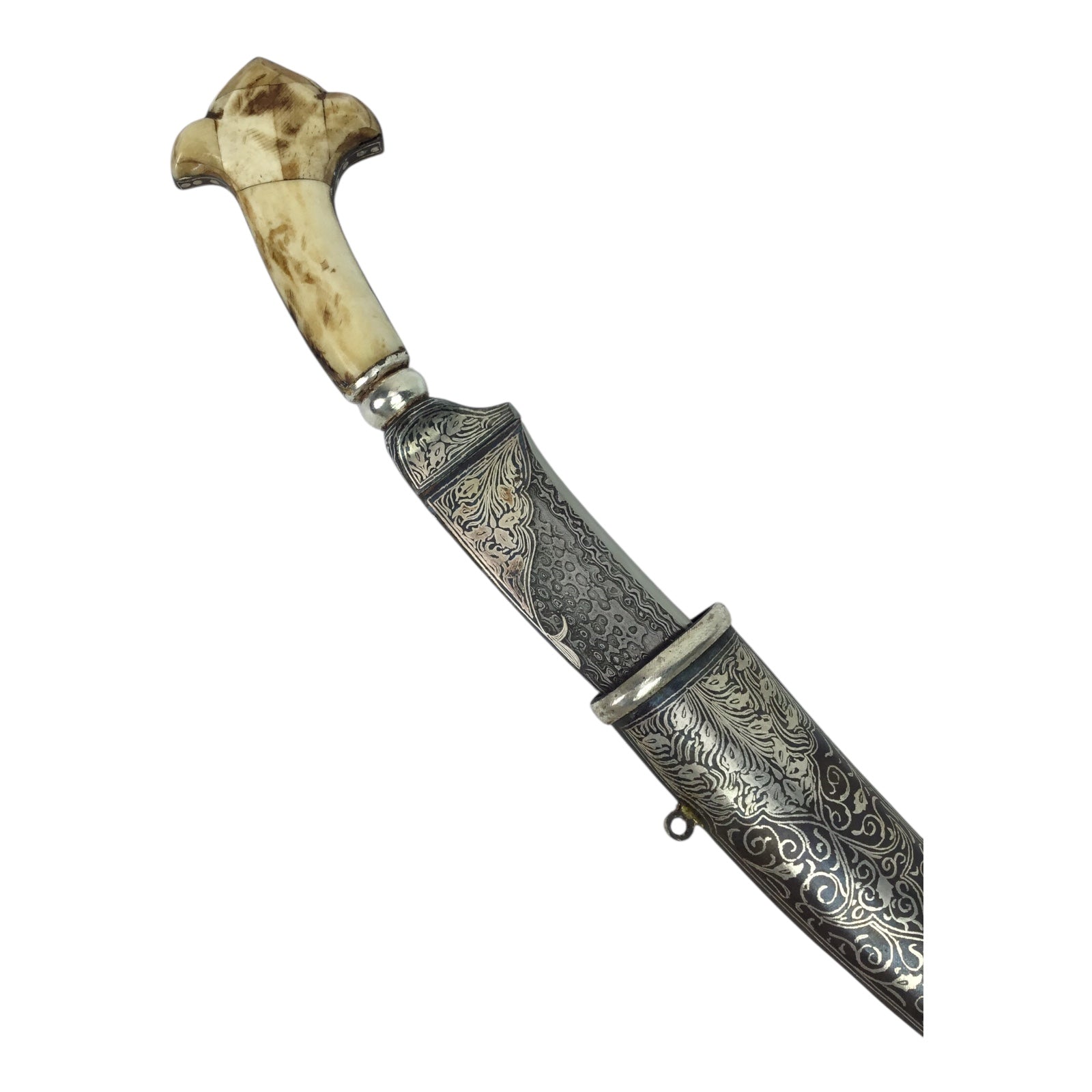 Middle Eastern Damascus Blade Bone Handle Knife with Sheath