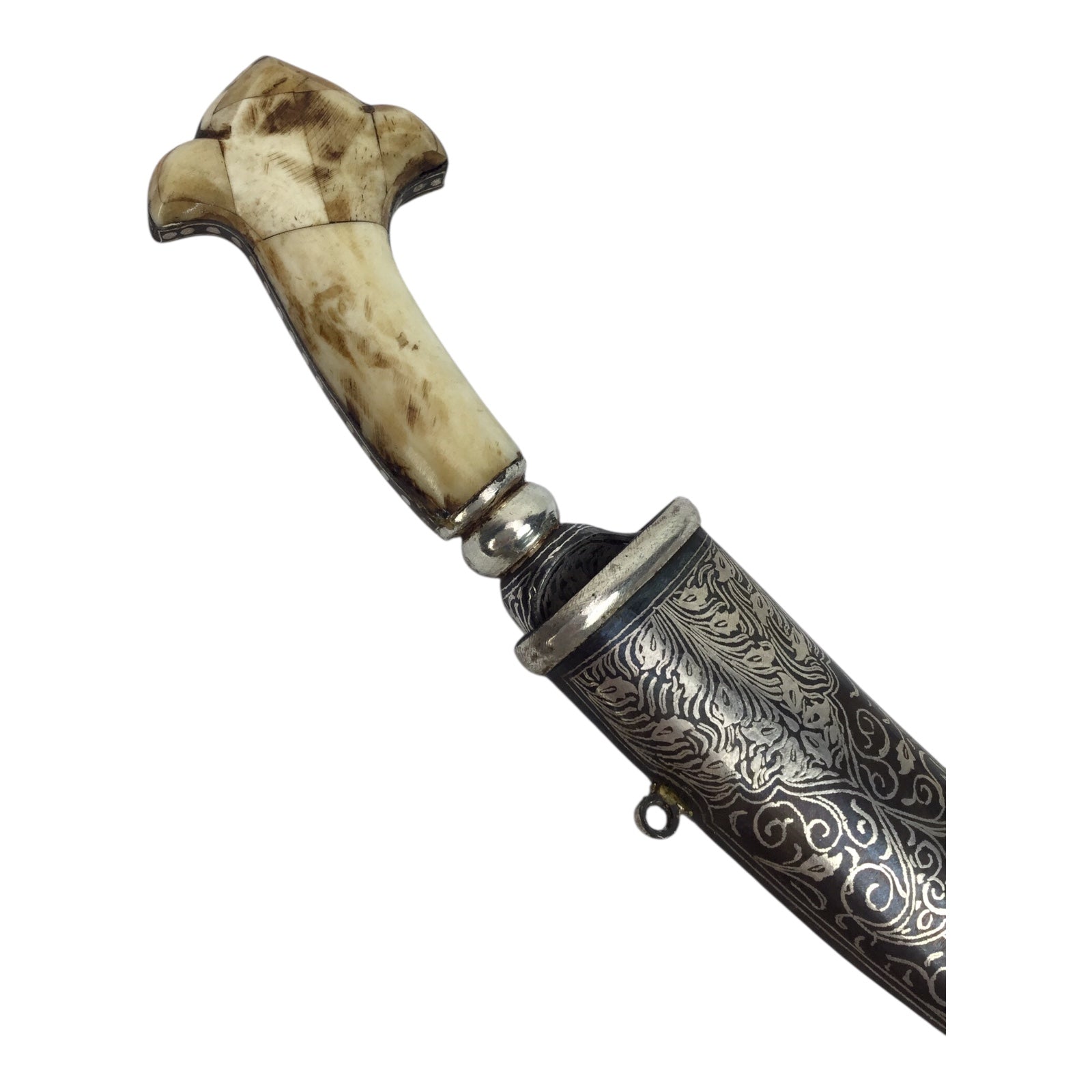 Middle Eastern Damascus Blade Bone Handle Knife with Sheath
