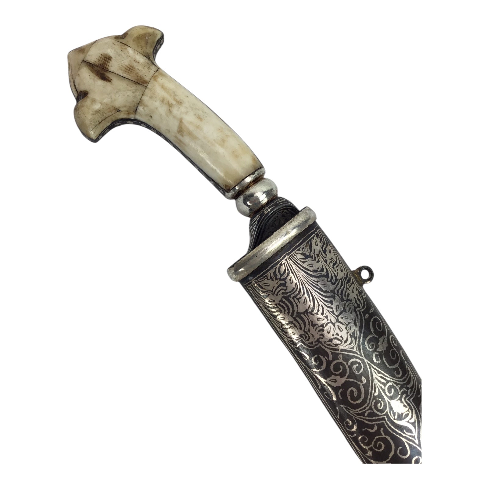 Middle Eastern Damascus Blade Bone Handle Knife with Sheath