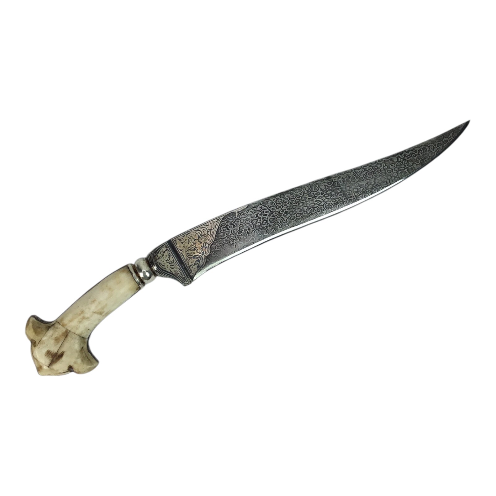 Middle Eastern Damascus Blade Bone Handle Knife with Sheath