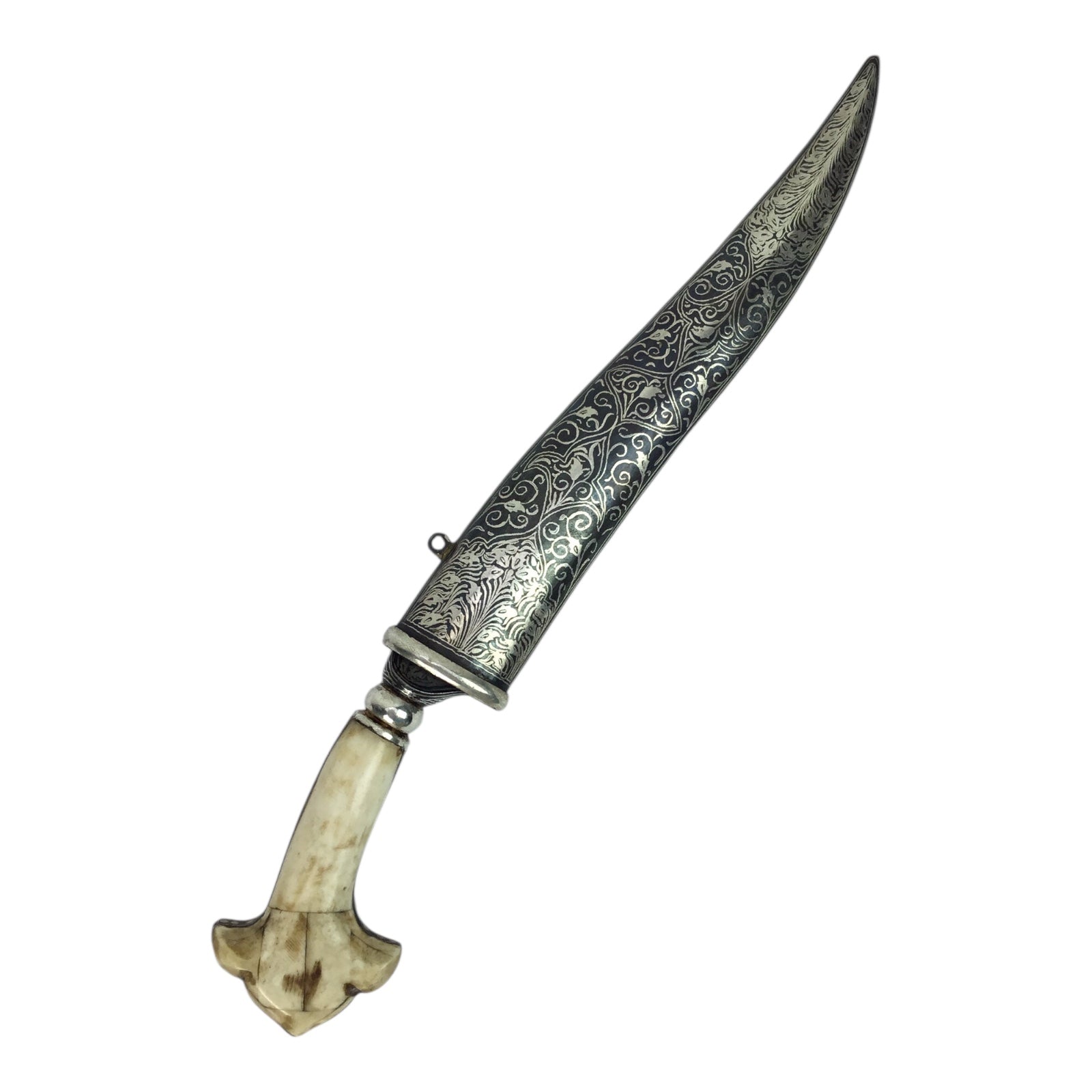 Middle Eastern Damascus Blade Bone Handle Knife with Sheath