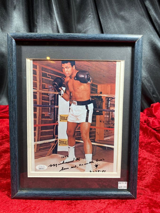 Muhammad Ali Autographed 8x10" Photo in Frame with Message JSA COA