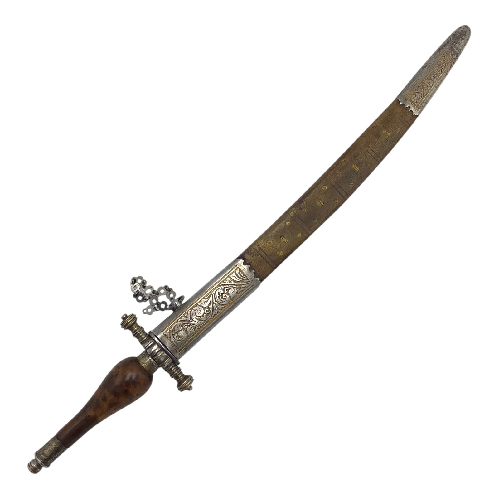 Museum Quality Antique Spanish–English Plug Bayonet Hunting Dagger with Gilt Scabbard