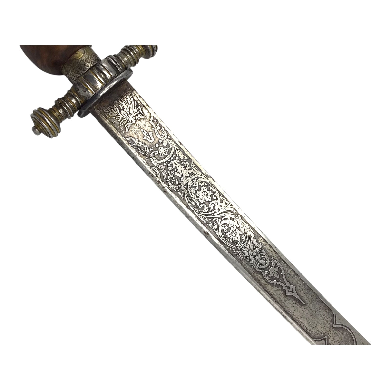 Museum Quality Antique Spanish–English Plug Bayonet Hunting Dagger with Gilt Scabbard