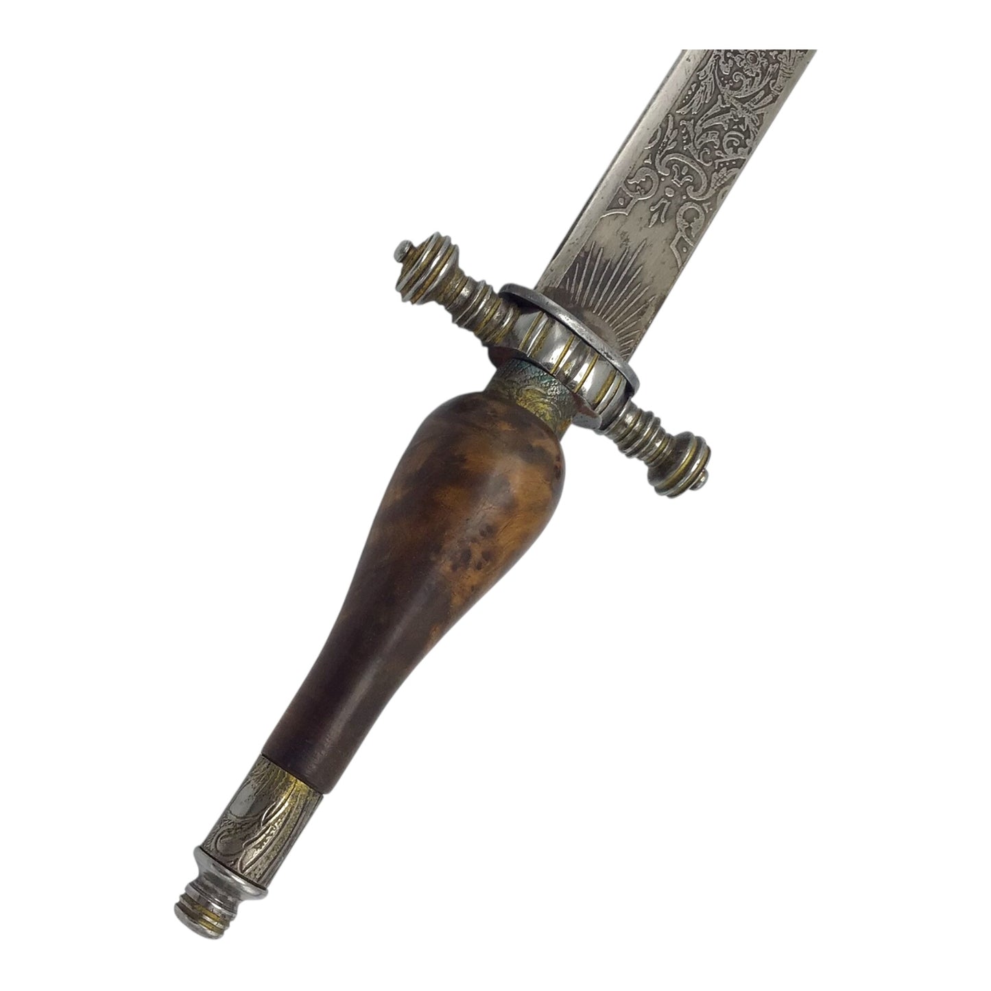 Museum Quality Antique Spanish–English Plug Bayonet Hunting Dagger with Gilt Scabbard