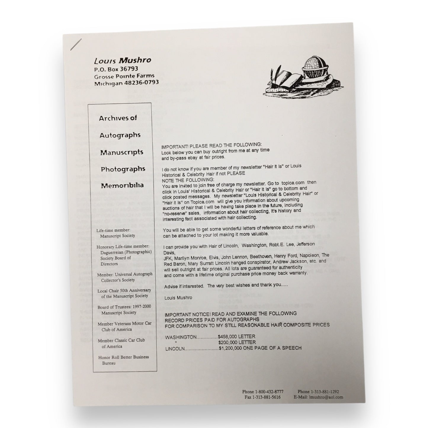 Napolean Buonaparte Hair Clipping with Certificate of Authenticity