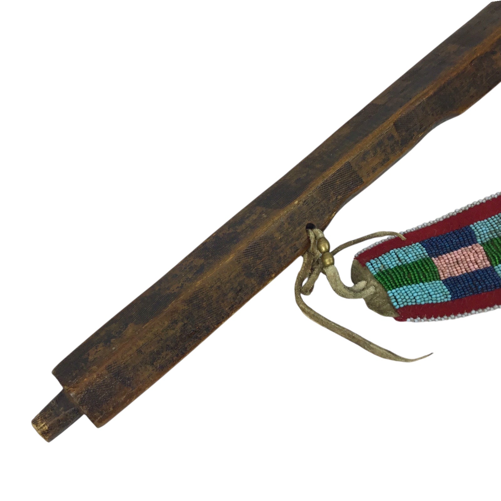 Native American Trade Peace Pipe Tomahawk with Gun Barrel Bowl and Beaded Fringe