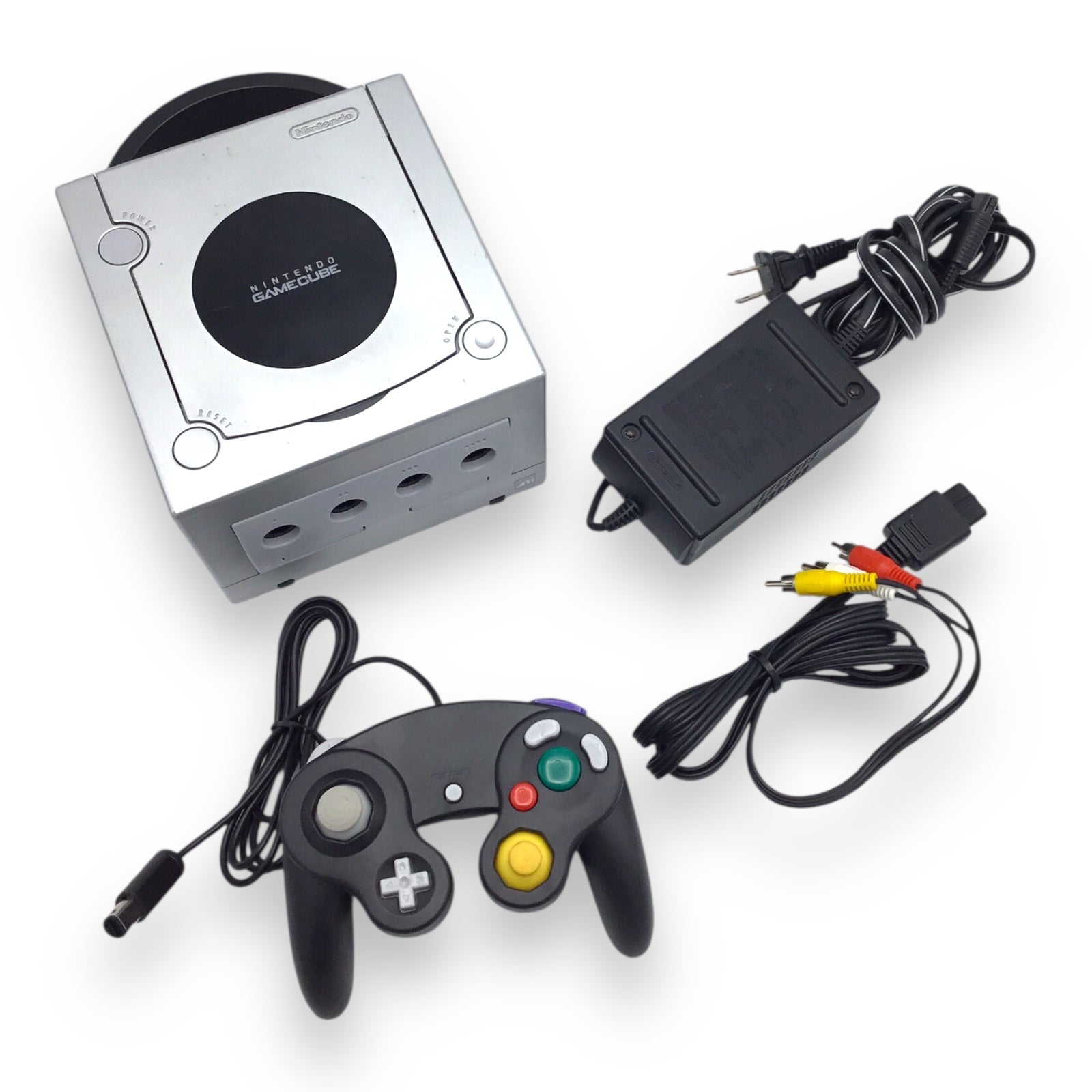 Nintendo GameCube Silver Console DOL-001 w/ Black Controller & Cables – Tested