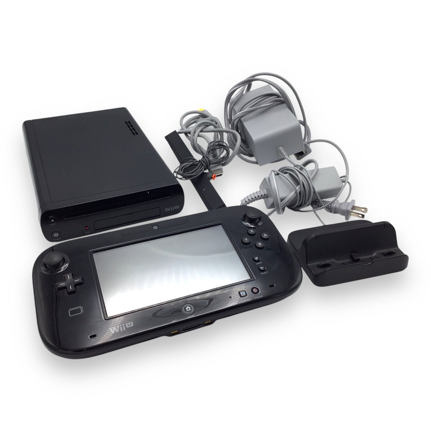Nintendo Wii U Black Console w/ LCD GamePad Controller & Cables – Tested