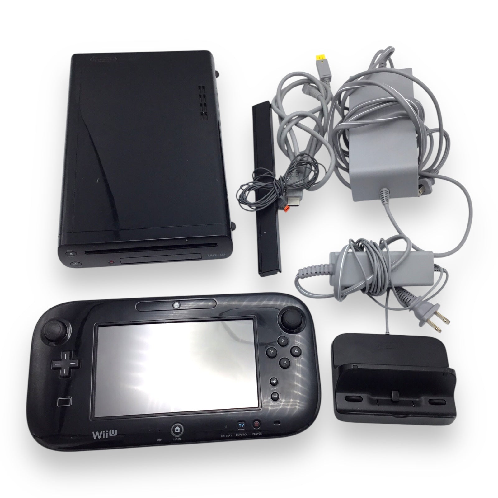 Nintendo Wii U Black Console w/ LCD GamePad Controller & Cables – Tested