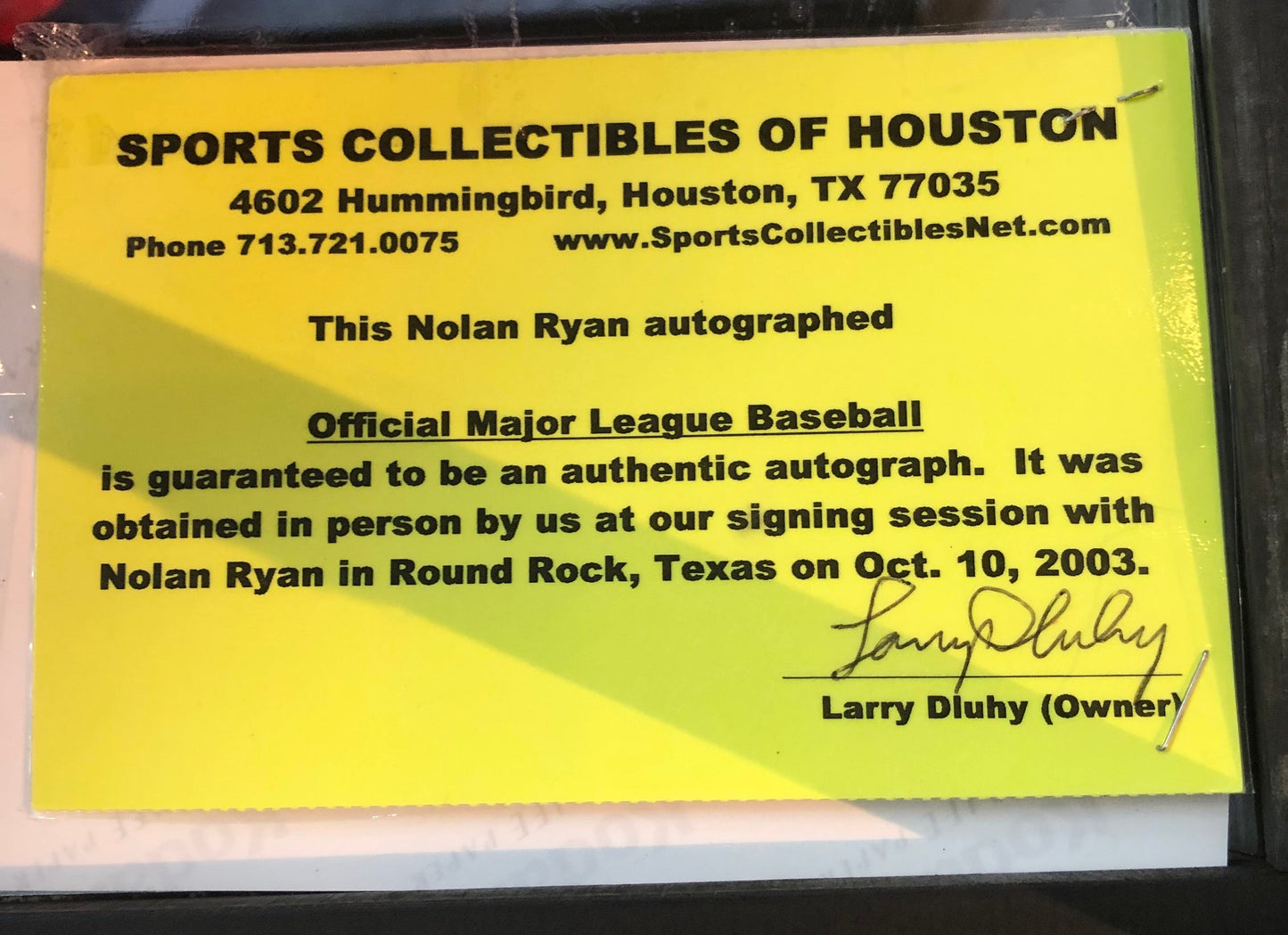 Nolan Ryan Hall of Fame 1999 Certified Authentic Autorgraphed Baseball Shadowbox