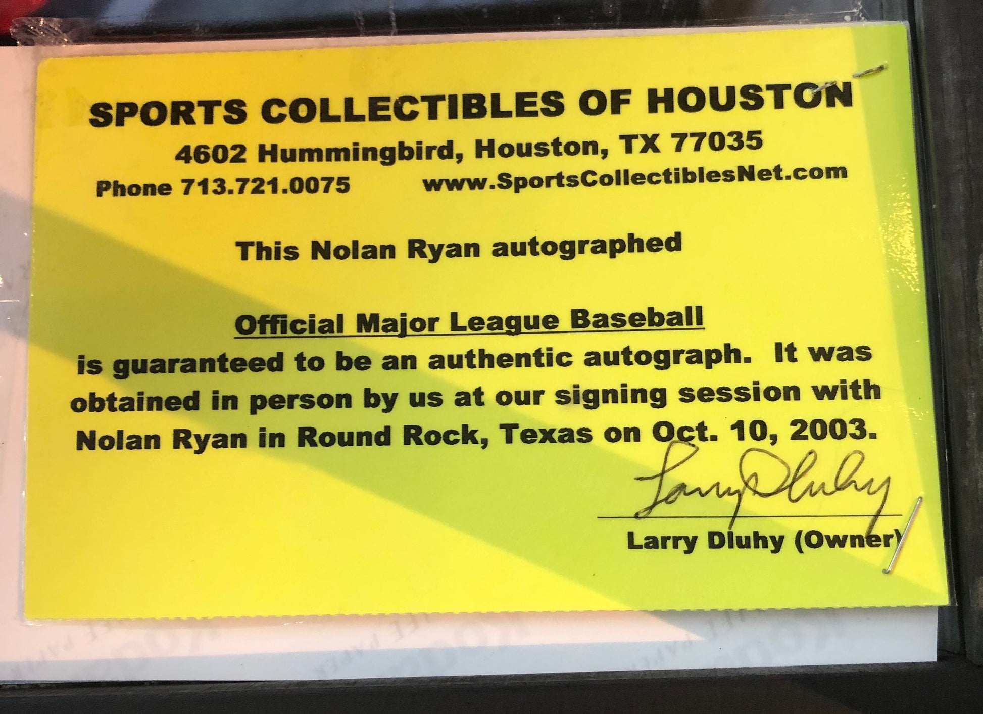 Nolan Ryan Hall of Fame 1999 Certified Authentic Autorgraphed Baseball Shadowbox