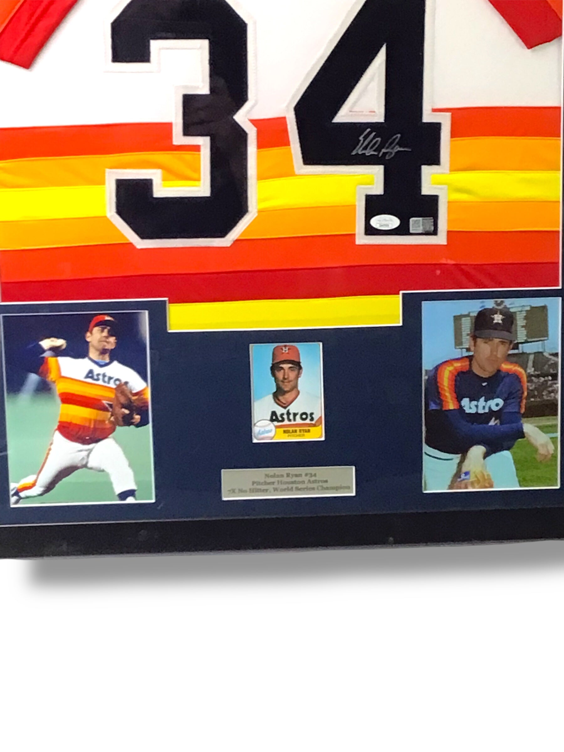 Nolan Ryan Signed Custom Framed Rainbow Jersey w/ JSA Cert