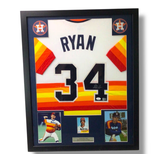 Nolan Ryan Signed Custom Framed Rainbow Jersey w/ JSA Cert