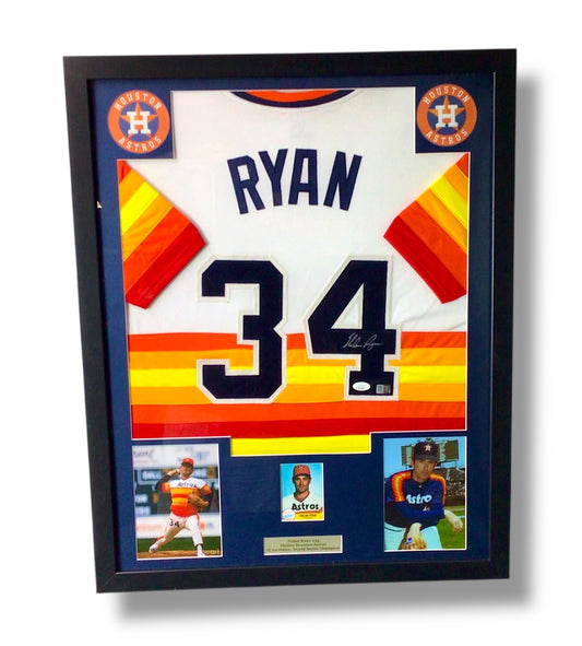 Nolan Ryan Signed Custom Framed Rainbow Jersey w/ JSA Cert
