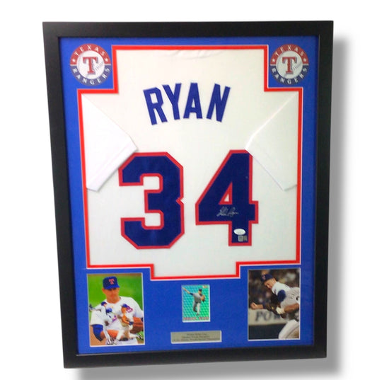 Nolan Ryan Texas Rangers Framed Signed Jersey w/ JSA Cert & Sports Card