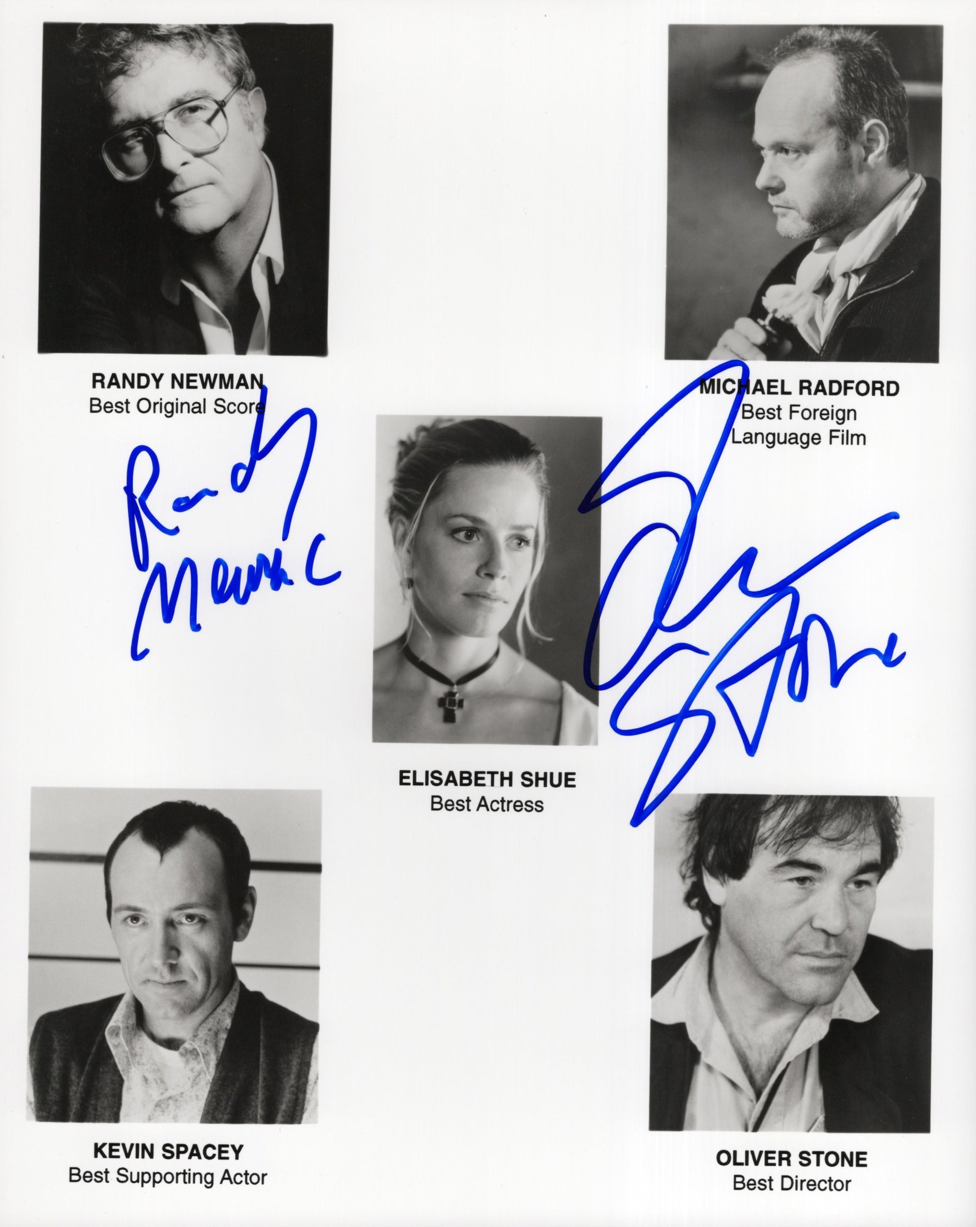 Oliver Stone for Best Director and Randy Newman for Best Original Score Signed Oscars Sheet 8x10, Oliver Stone Autograph, Randy Newman Autograph, PSA Letter Certified Authentic
