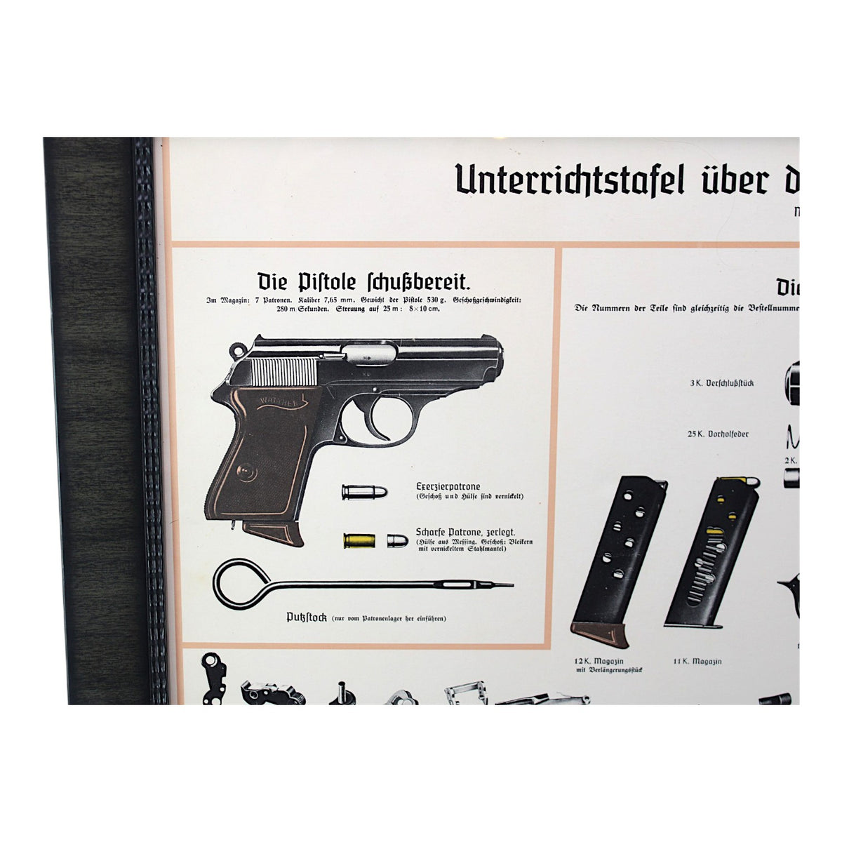 Original 1935 Walther PPK Police Instructional Wall Chart | Berlin | Professionally Framed