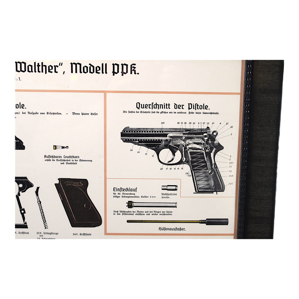 Original 1935 Walther PPK Police Instructional Wall Chart | Berlin | Professionally Framed