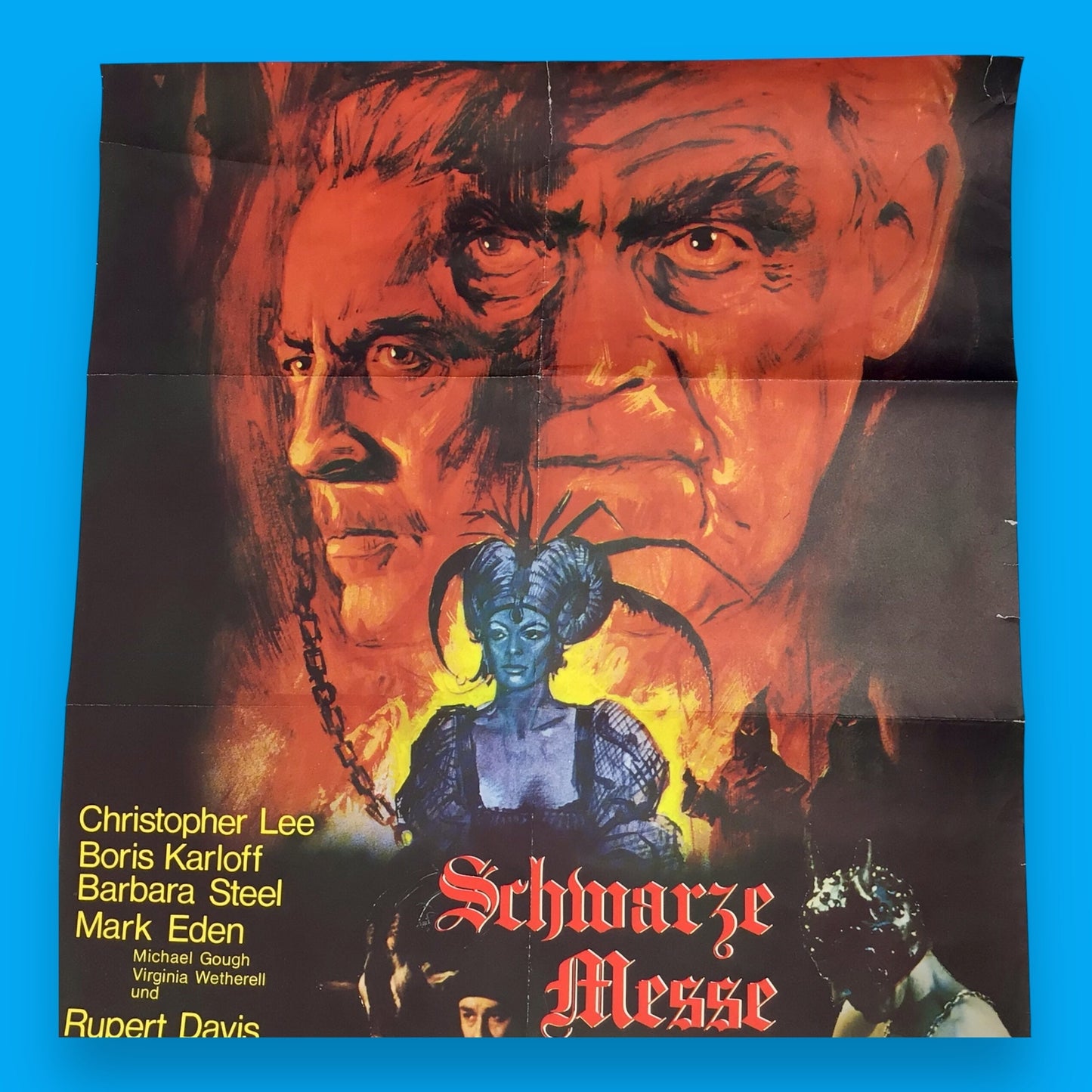 Original 1968 German Movie Poster – Schwarze Messe auf blutrotem Altar (Curse of the Crimson Altar)