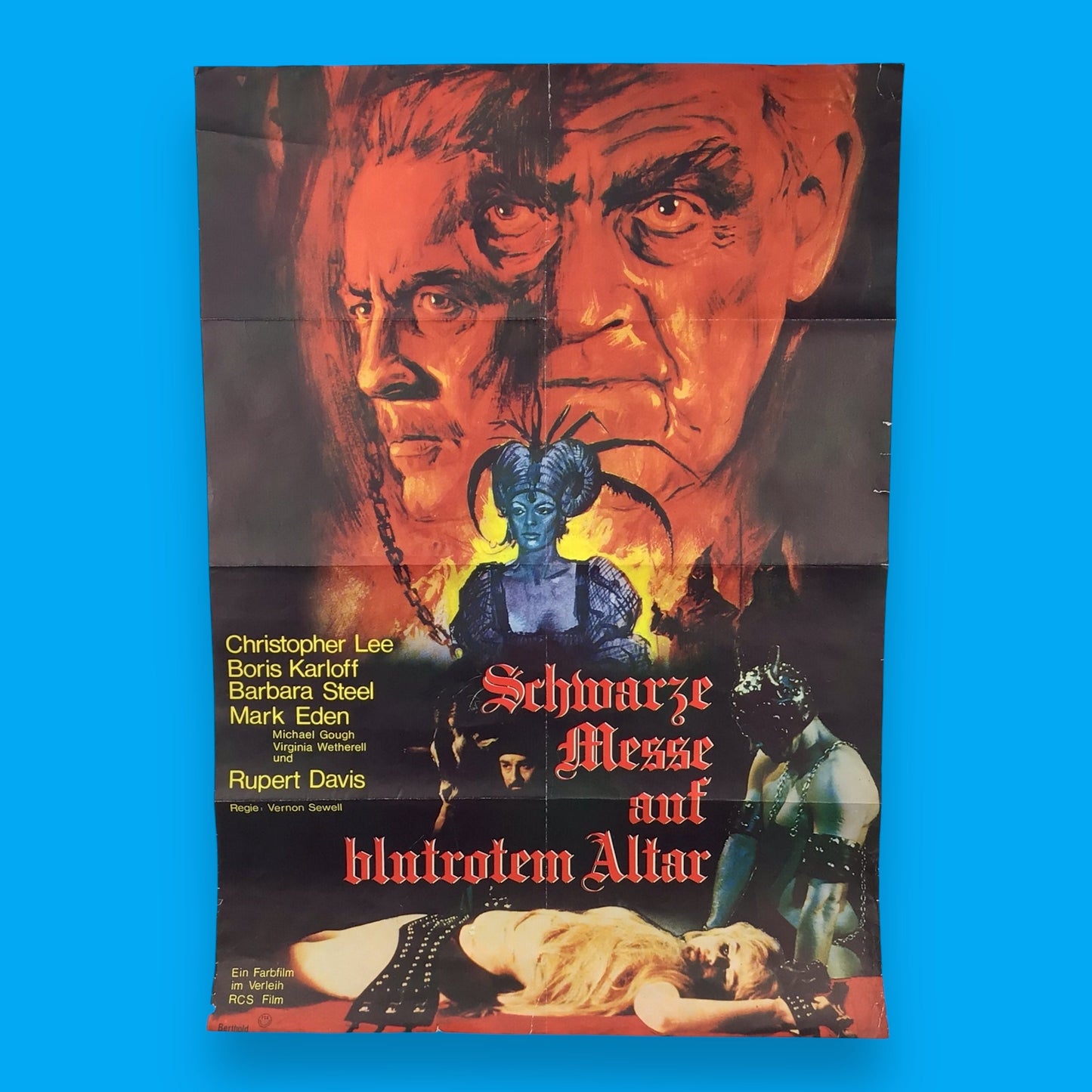 Original 1968 German Movie Poster – Schwarze Messe auf blutrotem Altar (Curse of the Crimson Altar)