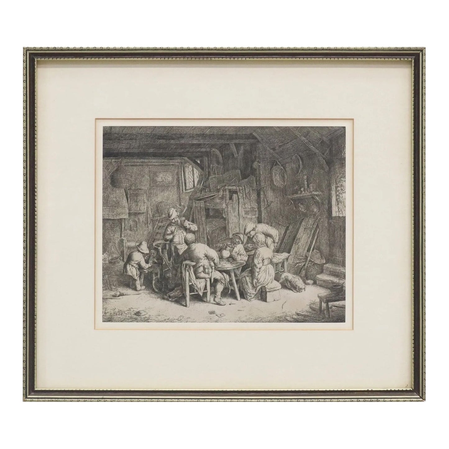 Original Etching "The Breakfast" by Adriaen Van Ostade (1610-1685) Framed