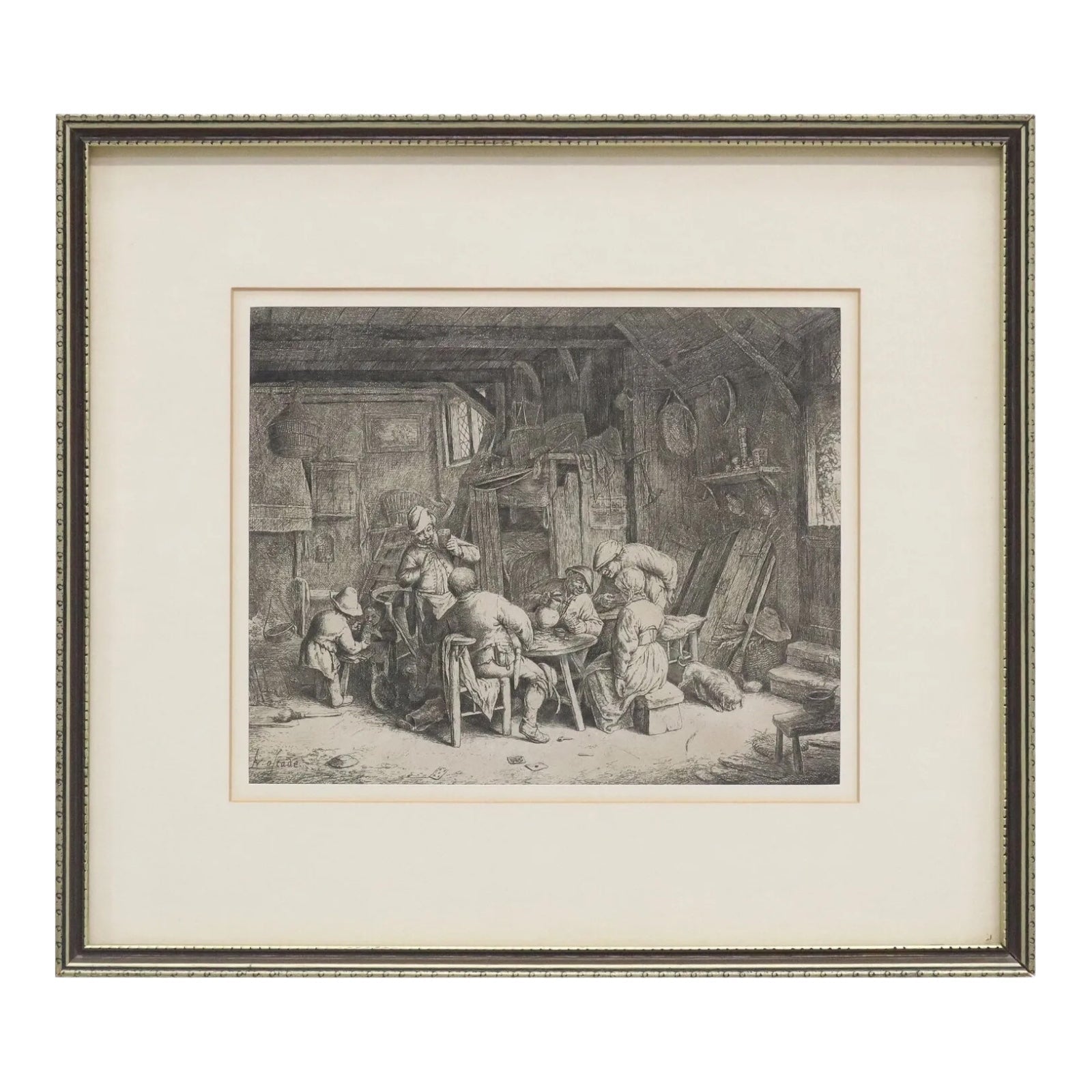 Original Etching "The Breakfast" by Adriaen Van Ostade (1610-1685) Framed