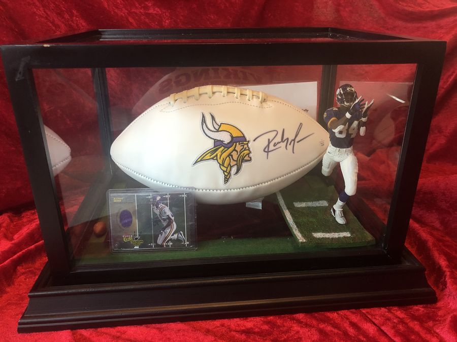 Original Randy Moss Vikings Certified Authentic Autographed Football Patch Shadowbox