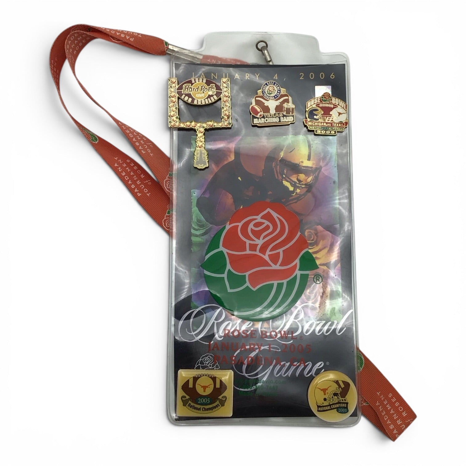 Original Rose Bowl Lanyard w/ Tickets & Rare Rose Bowl & National Championship Pins