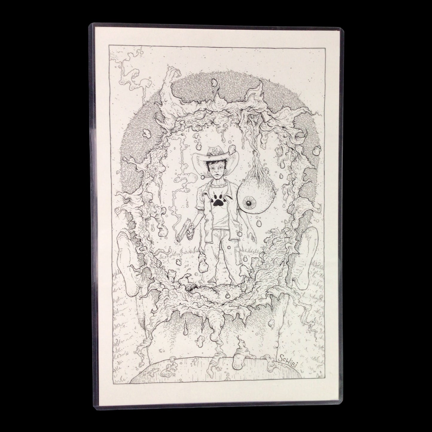 Original The Walking Dead Art "Carl's First Kill" Cody Schibi Signed Comic Board