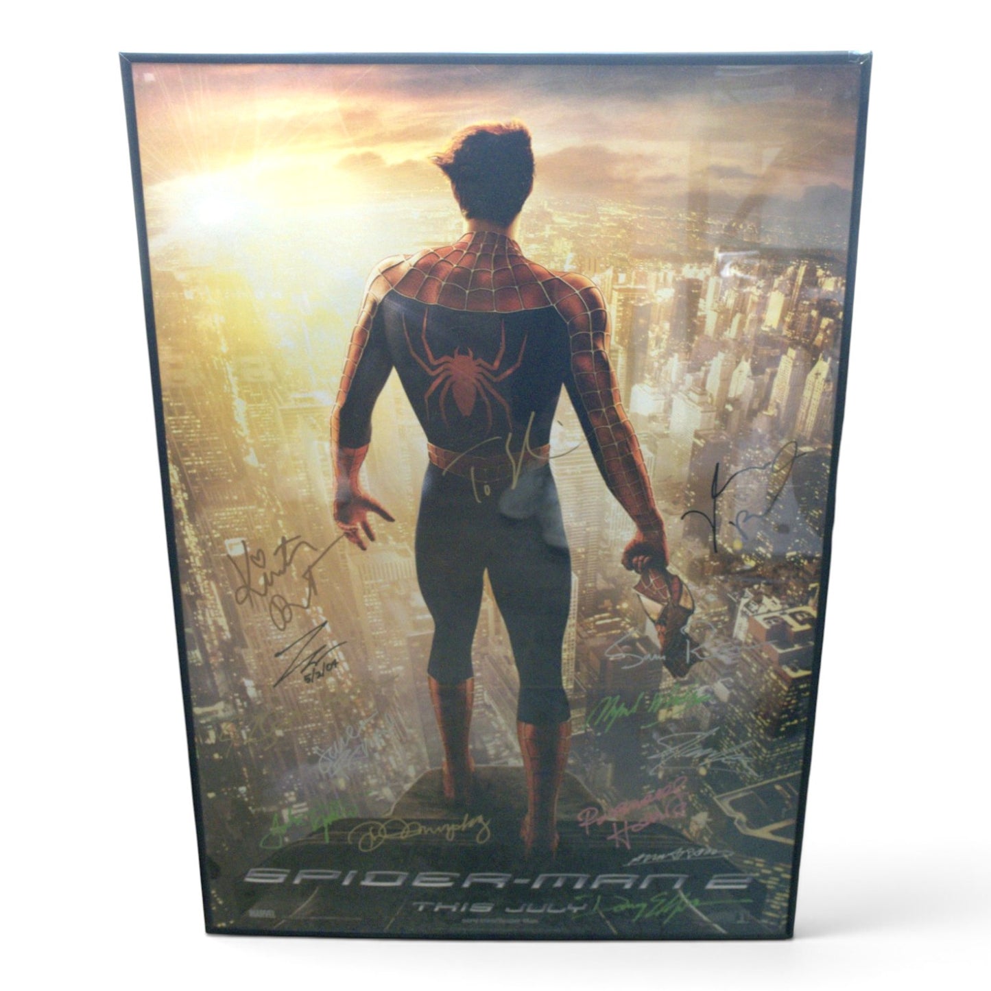 Spider-Man 2 (2004) Signed & Framed Poster – 12 Signatures with COA, Tobey Maguire, Kirsten Dunst, Bruce Campbell, Sam Raimi