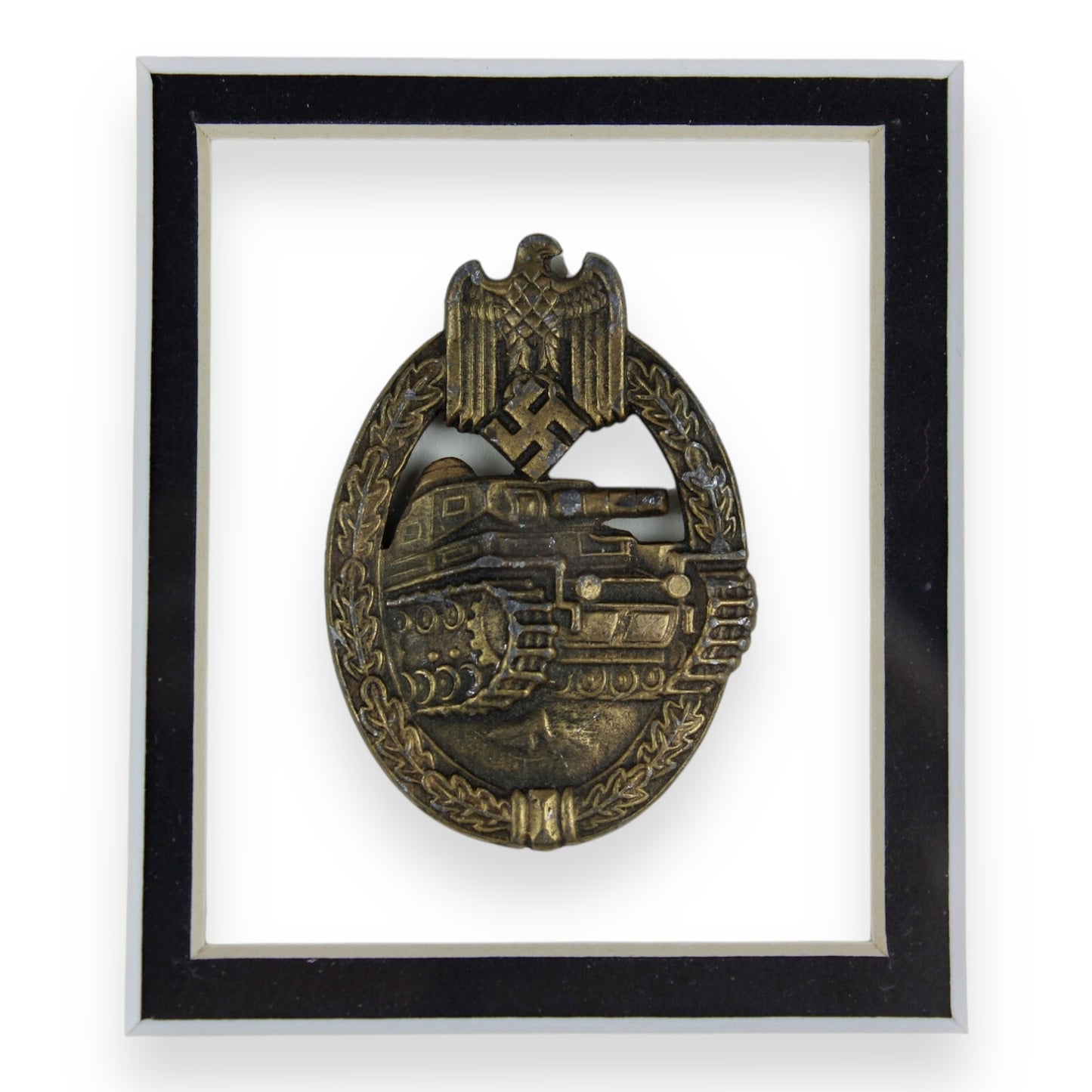 Panzer Tank Combat Badge in Bronze w/ Award Document Framed and Matted