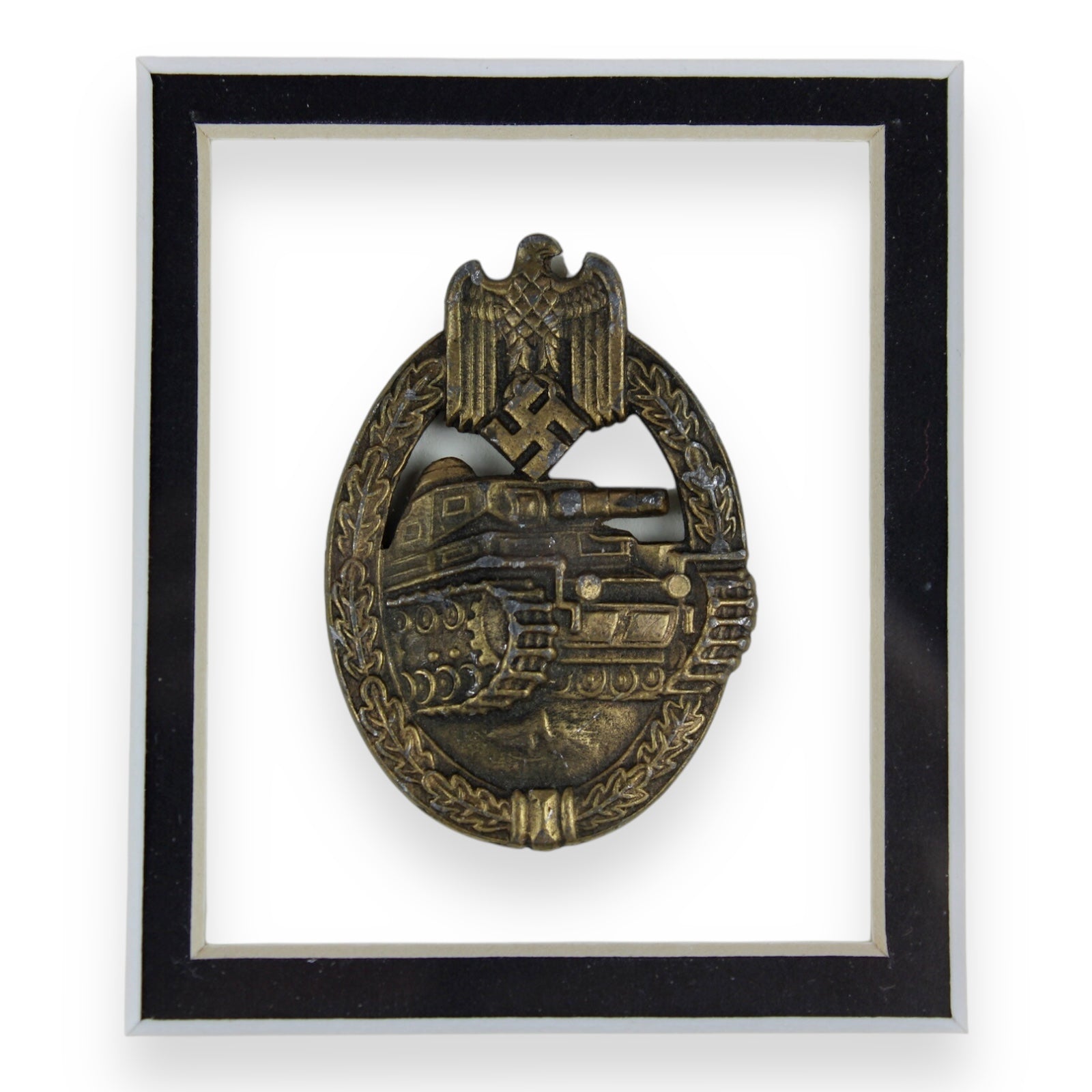 Panzer Tank Combat Badge in Bronze w/ Award Document Framed and Matted