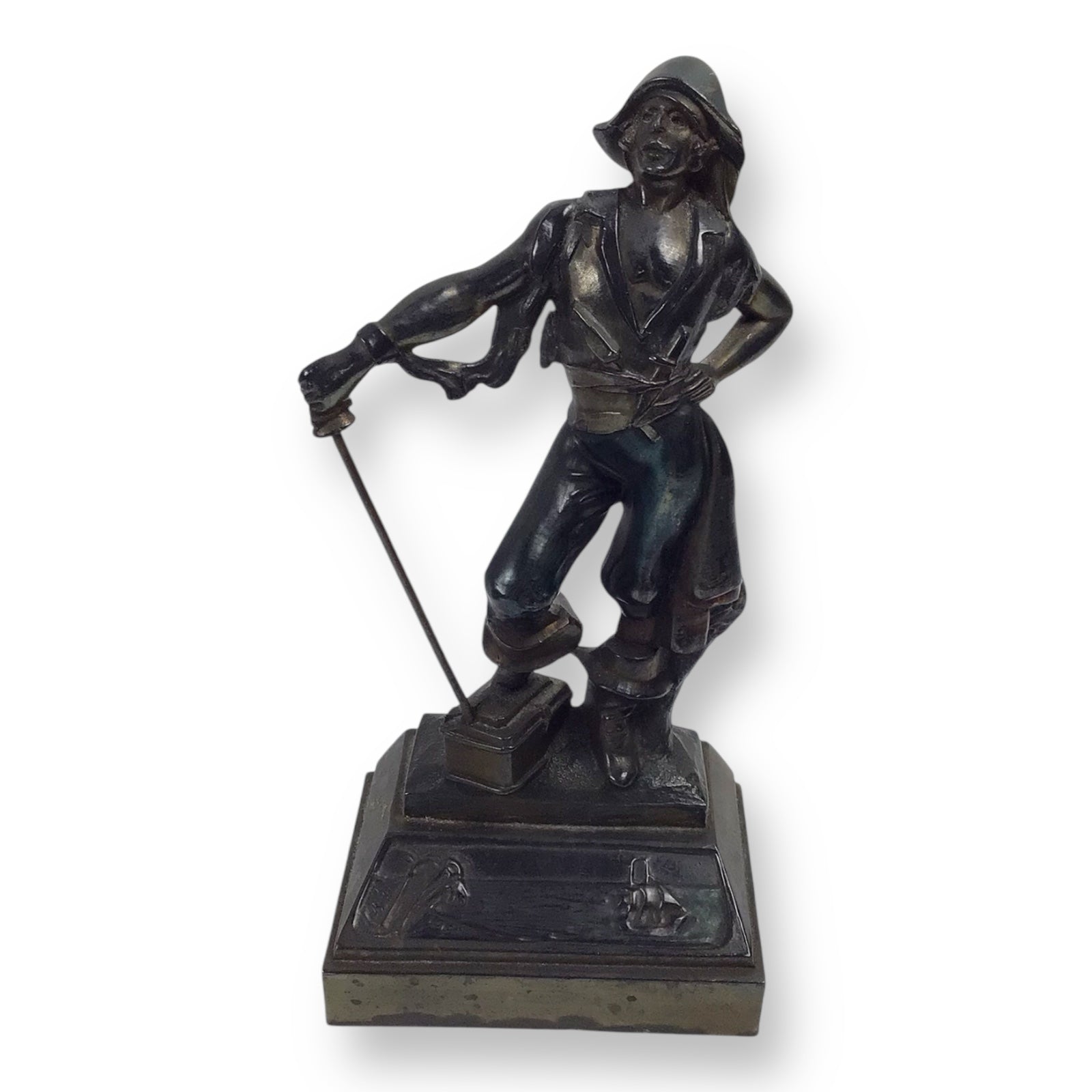 Paul Herzel Pirate with Treasure Chest Bookend – Pompeian Bronze, c. 1920s
