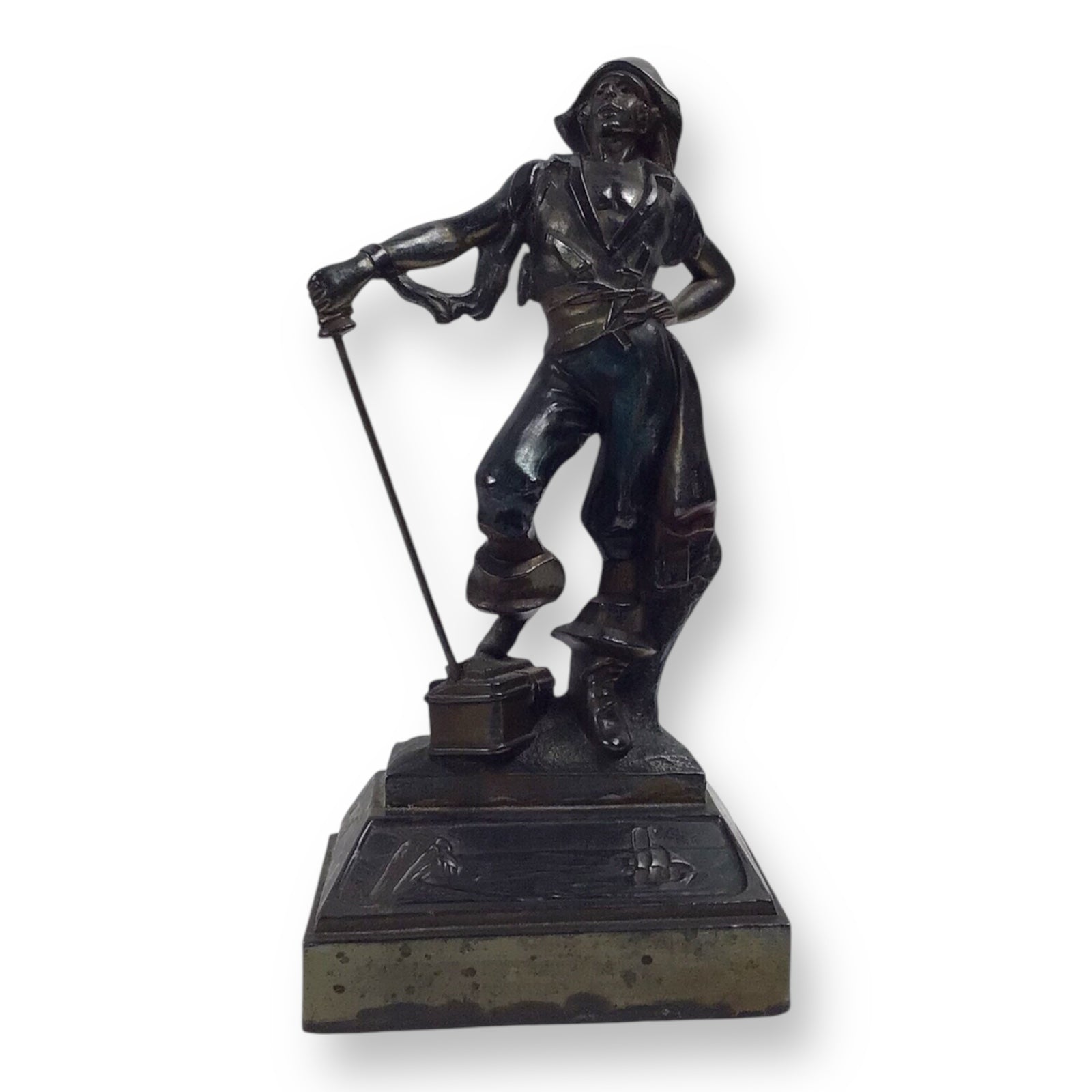 Paul Herzel Pirate with Treasure Chest Bookend – Pompeian Bronze, c. 1920s