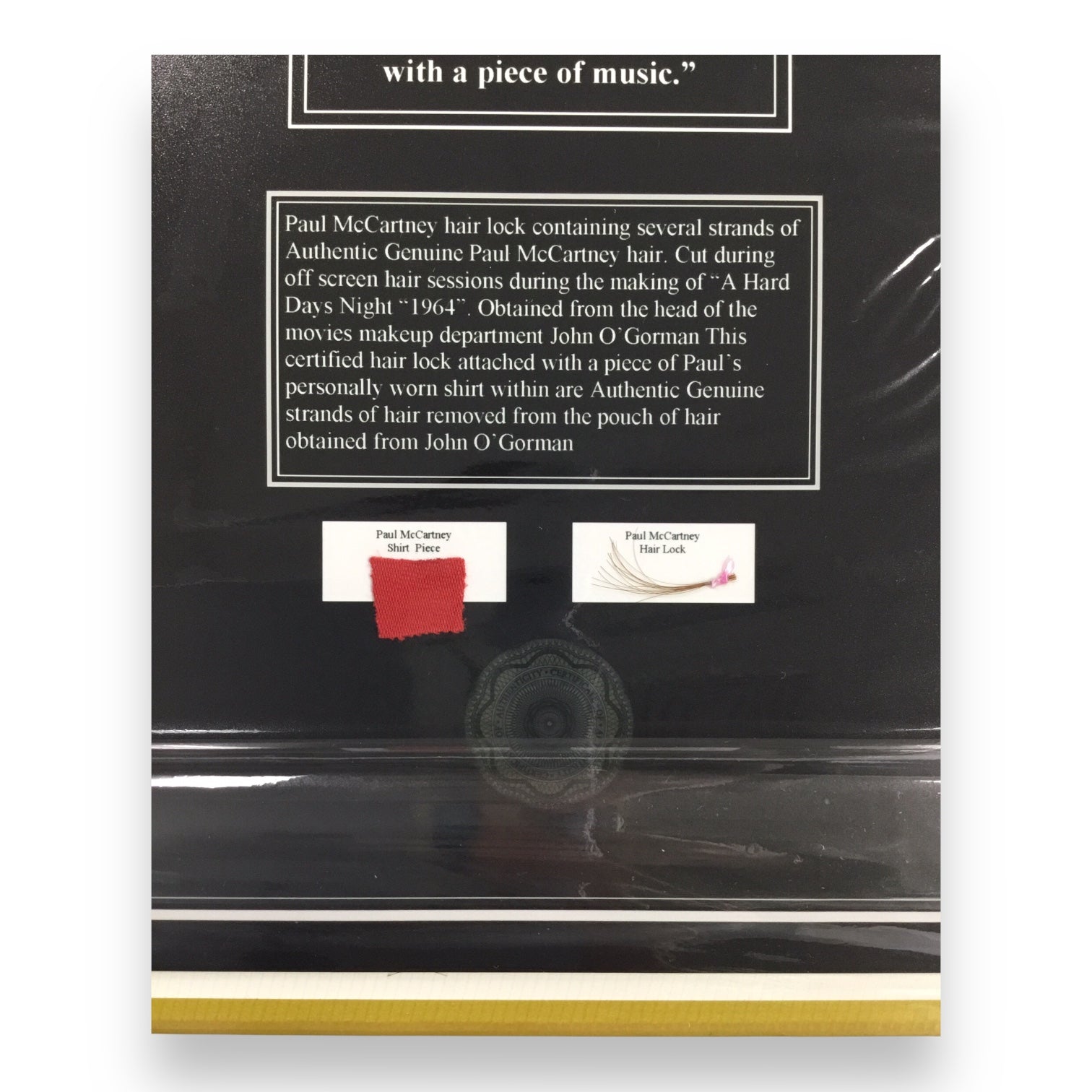 Paul McCartney Display Hair Lock & Shirt Piece with Certificate of Authenticity