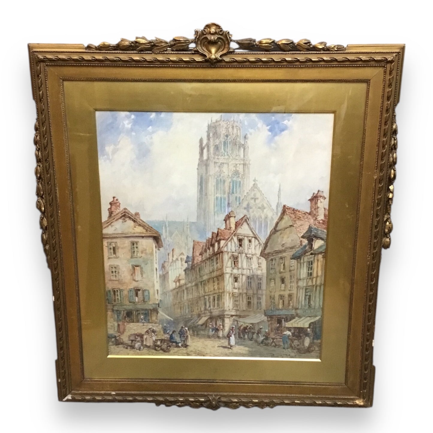 Pierre Le Boeuff (fl. 1899–1920) Watercolor – Rouen Cathedral, Normandy, France