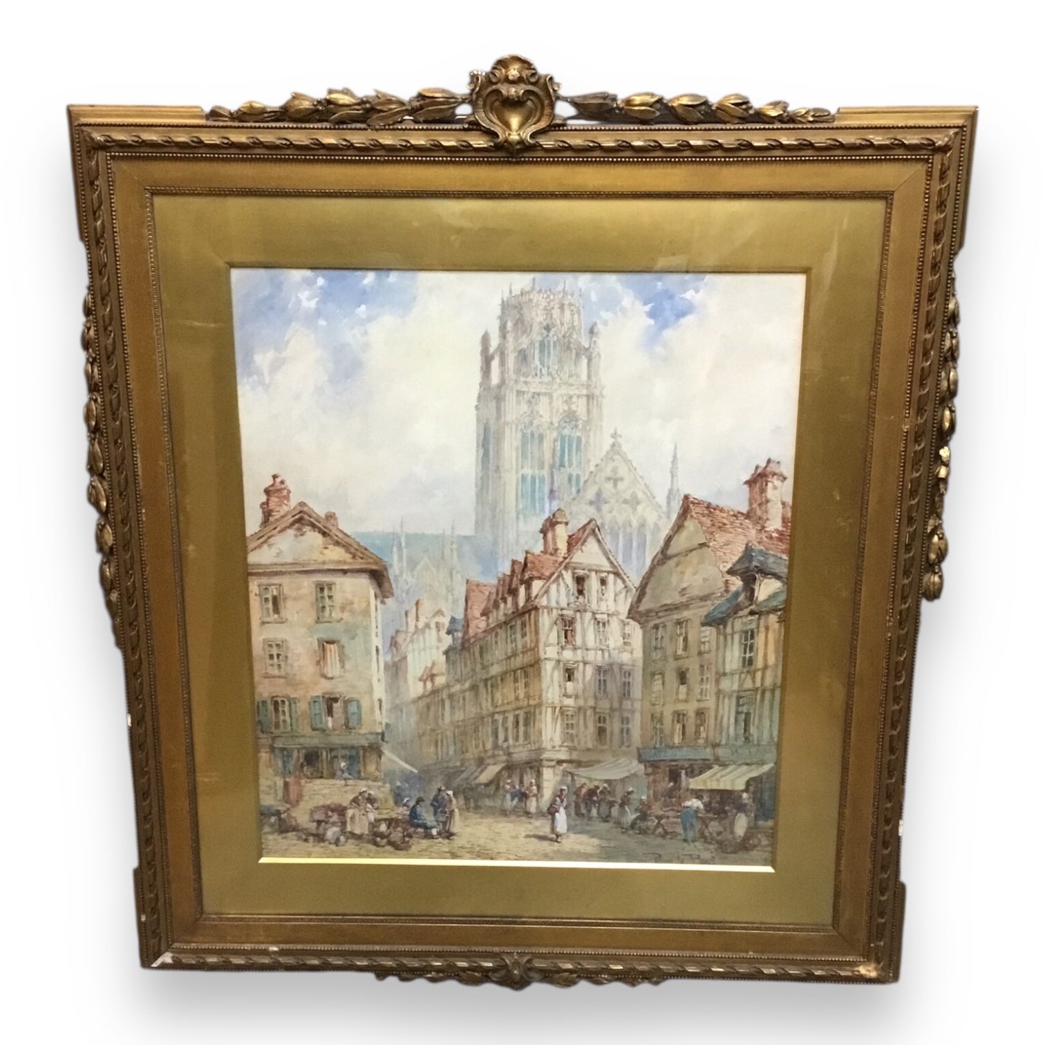 Pierre Le Boeuff (fl. 1899–1920) Watercolor – Rouen Cathedral, Normandy, France