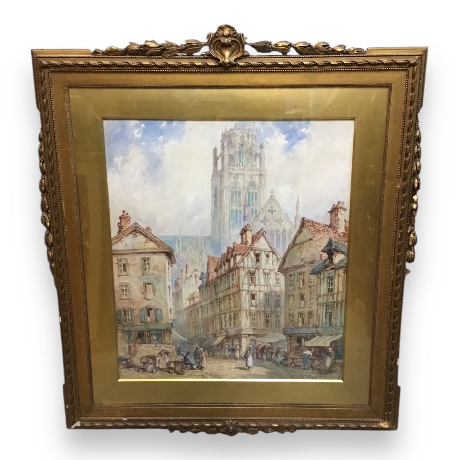 Pierre Le Boeuff (fl. 1899–1920) Watercolor – Rouen Cathedral, Normandy, France